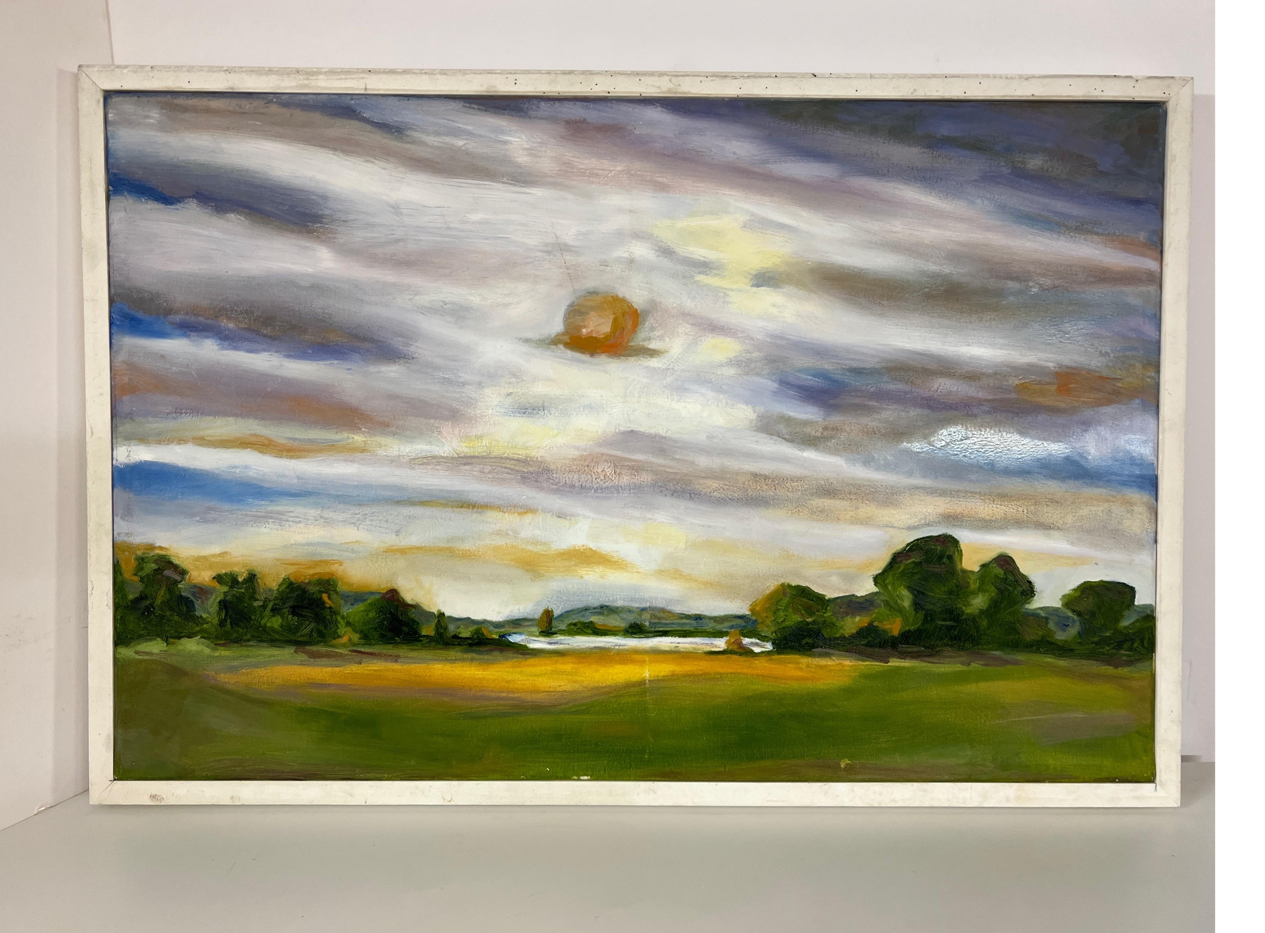 Impasto Plein air Pastoral Landscape with Sunset In Good Condition For Sale In Redding, CT