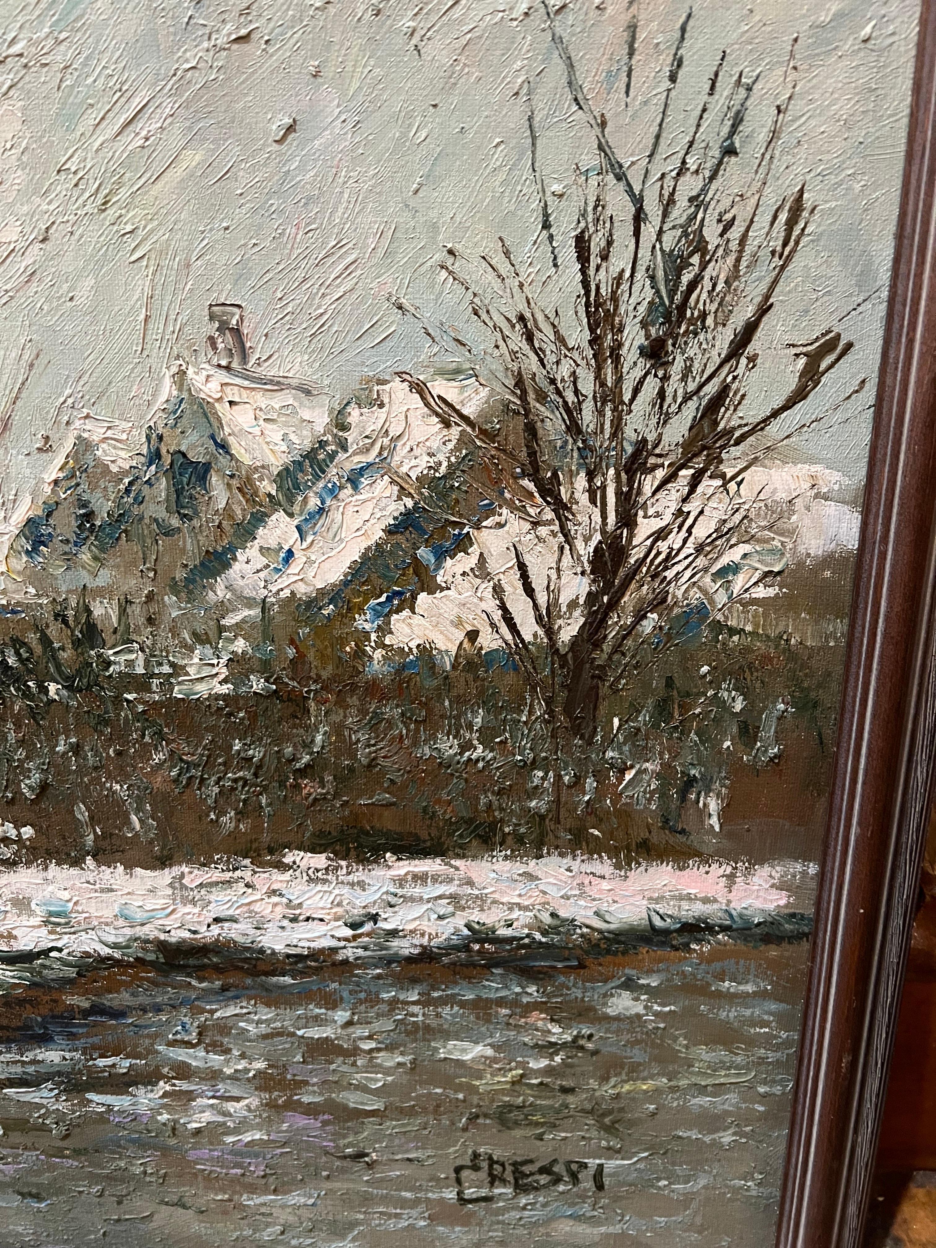 Impasto Winter Scene Oil on Canvas by American Artist David Crespi For Sale 4