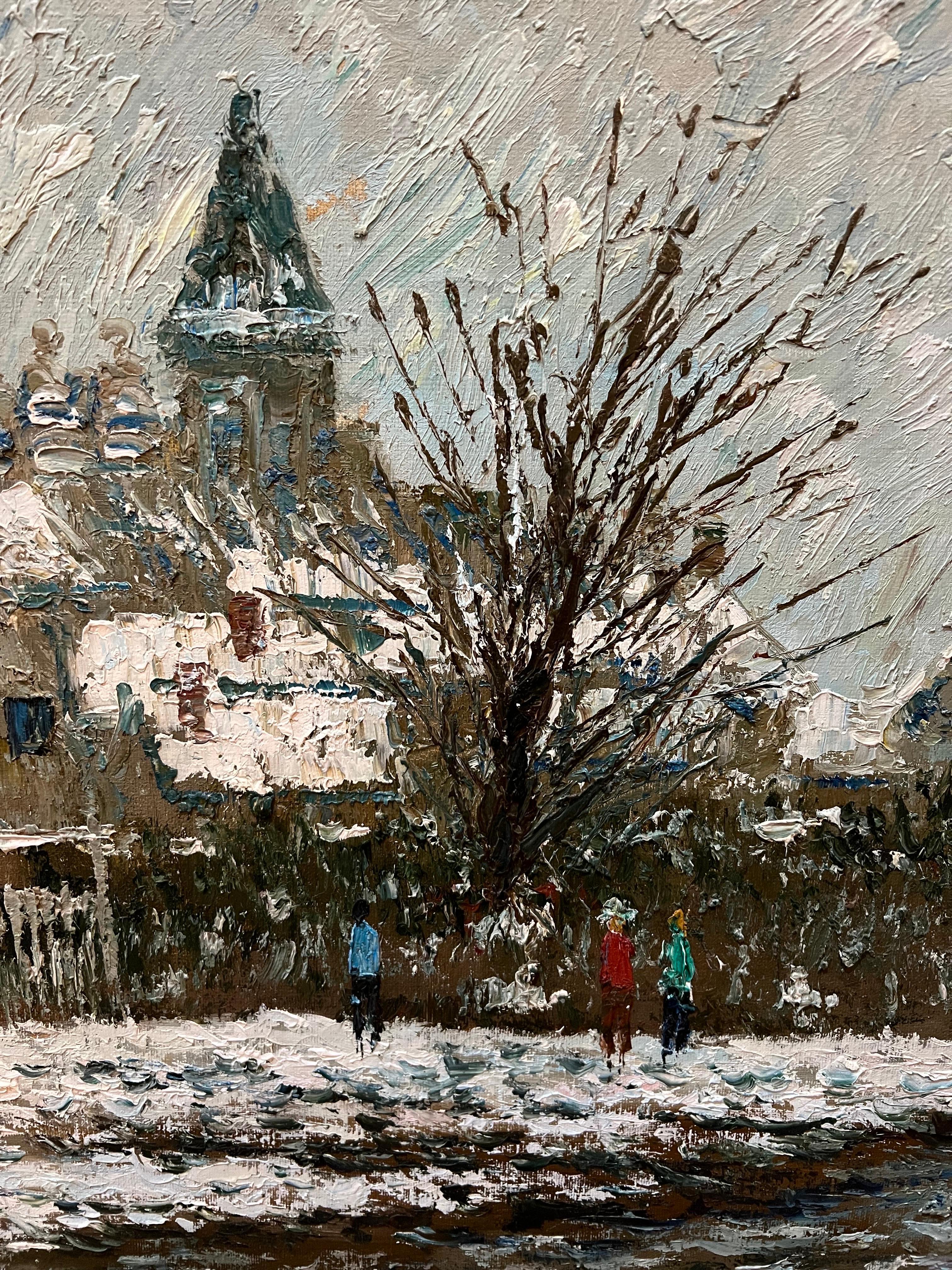Impasto Winter Scene Oil on Canvas by American Artist David Crespi In Good Condition For Sale In Redding, CT