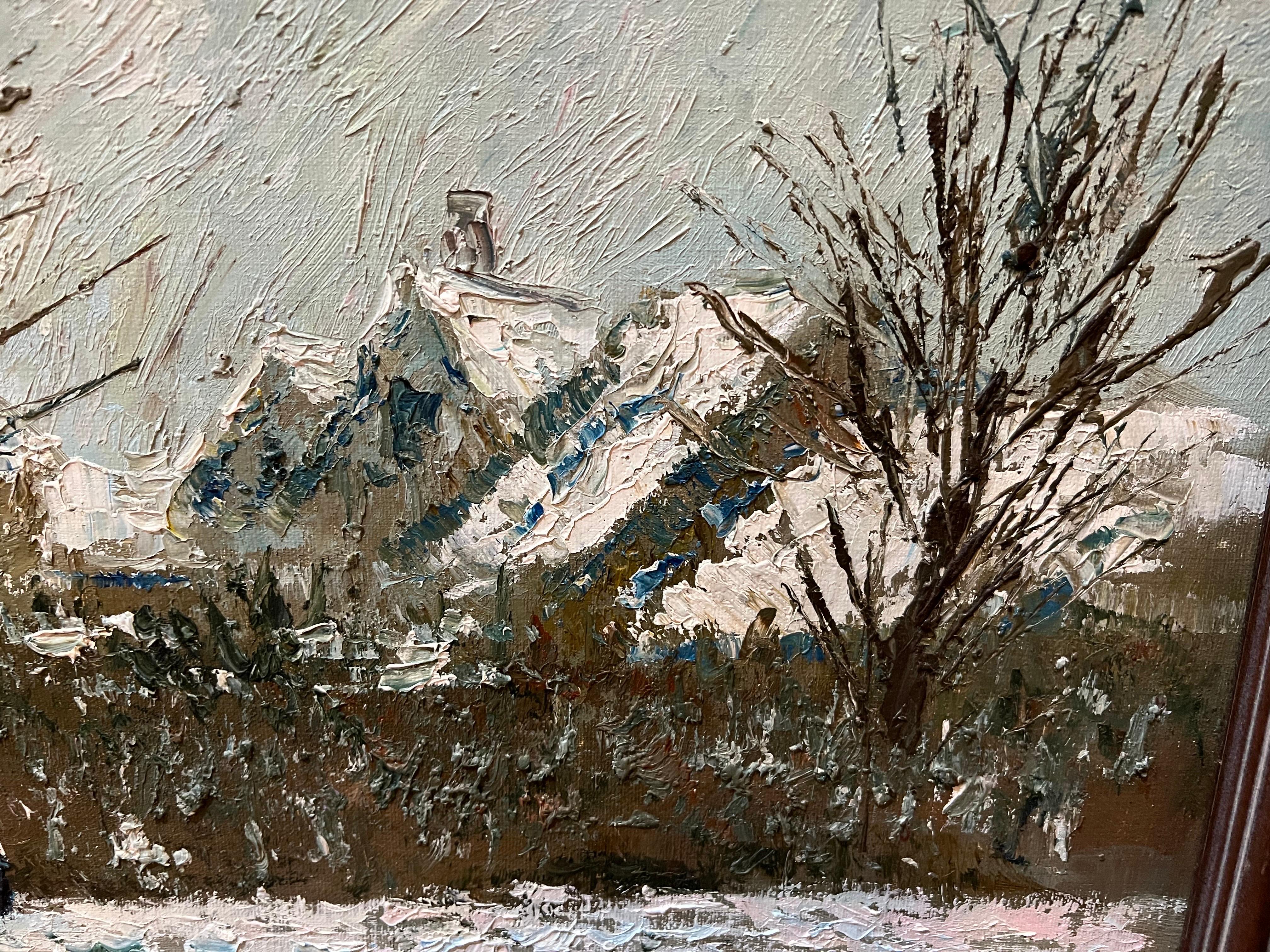 20th Century Impasto Winter Scene Oil on Canvas by American Artist David Crespi For Sale