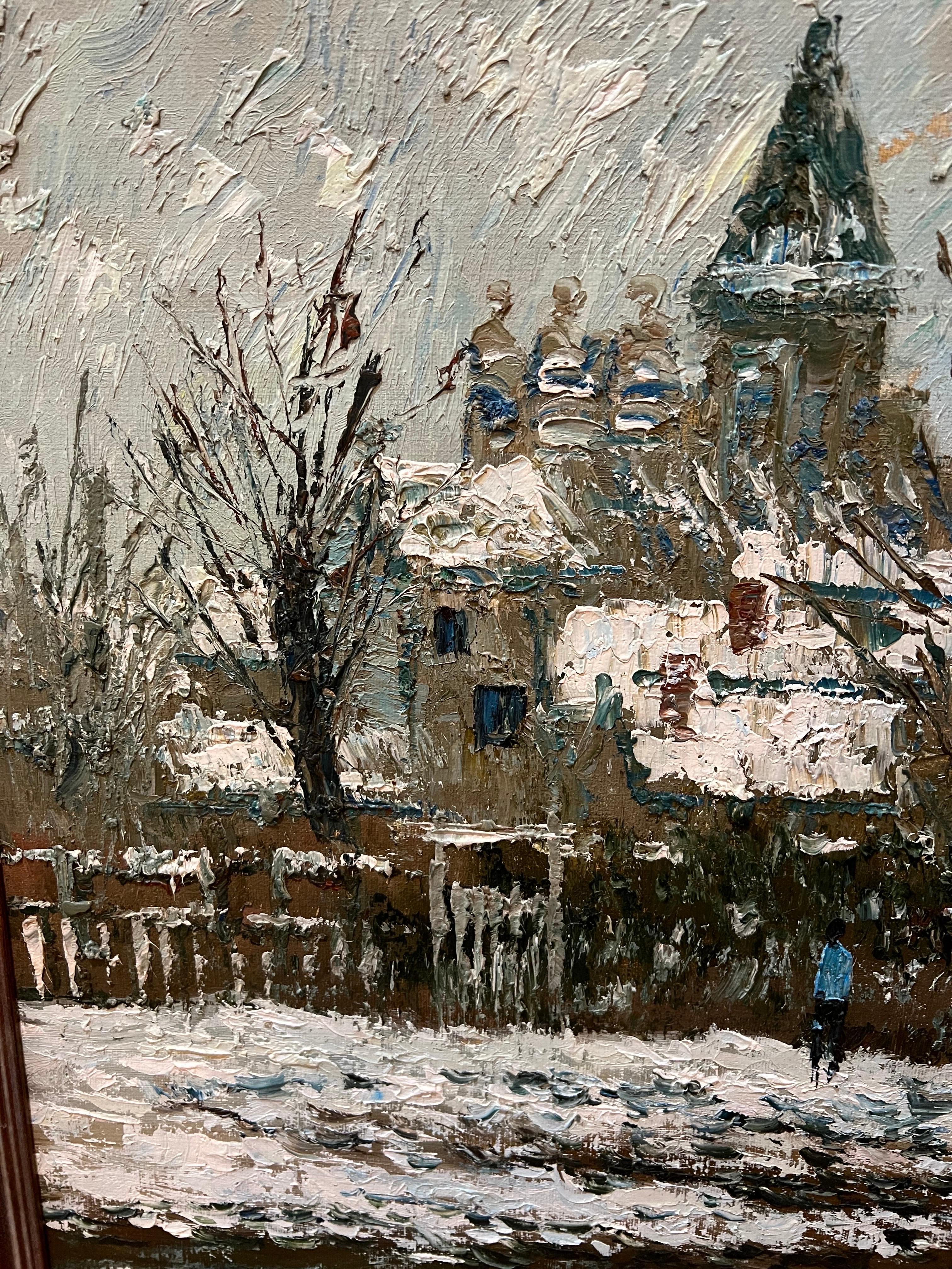 Paint Impasto Winter Scene Oil on Canvas by American Artist David Crespi For Sale