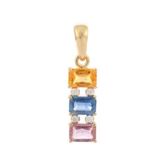 Unvergleichlicher 1,8 Karat Multi-Saphir-Anhänger mit Diamanten aus 18 Karat Gelbgold