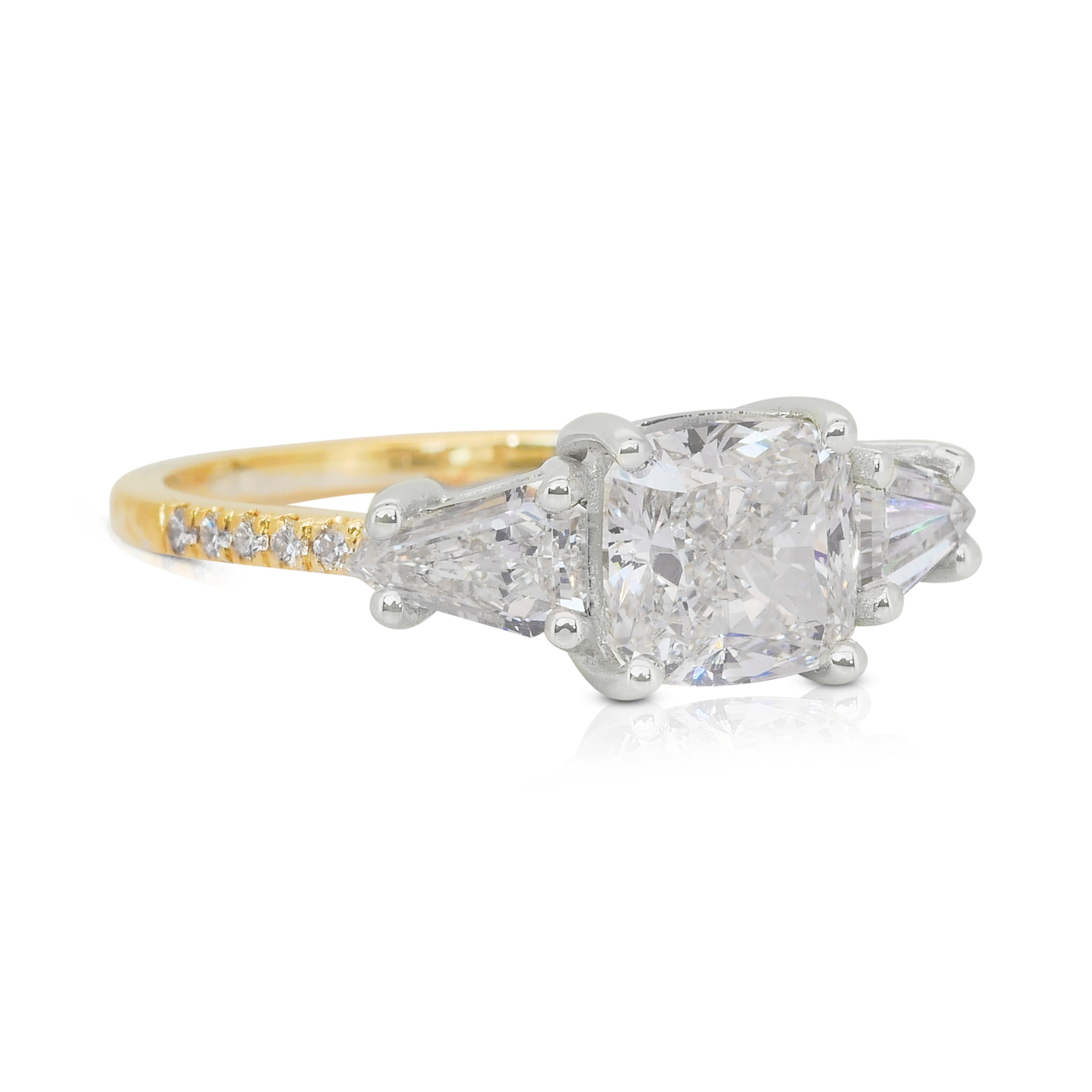 Cushion Cut Impeccable 2.16ct Diamonds 3-Stone Ring in 18k Yellow & White Gold For Sale