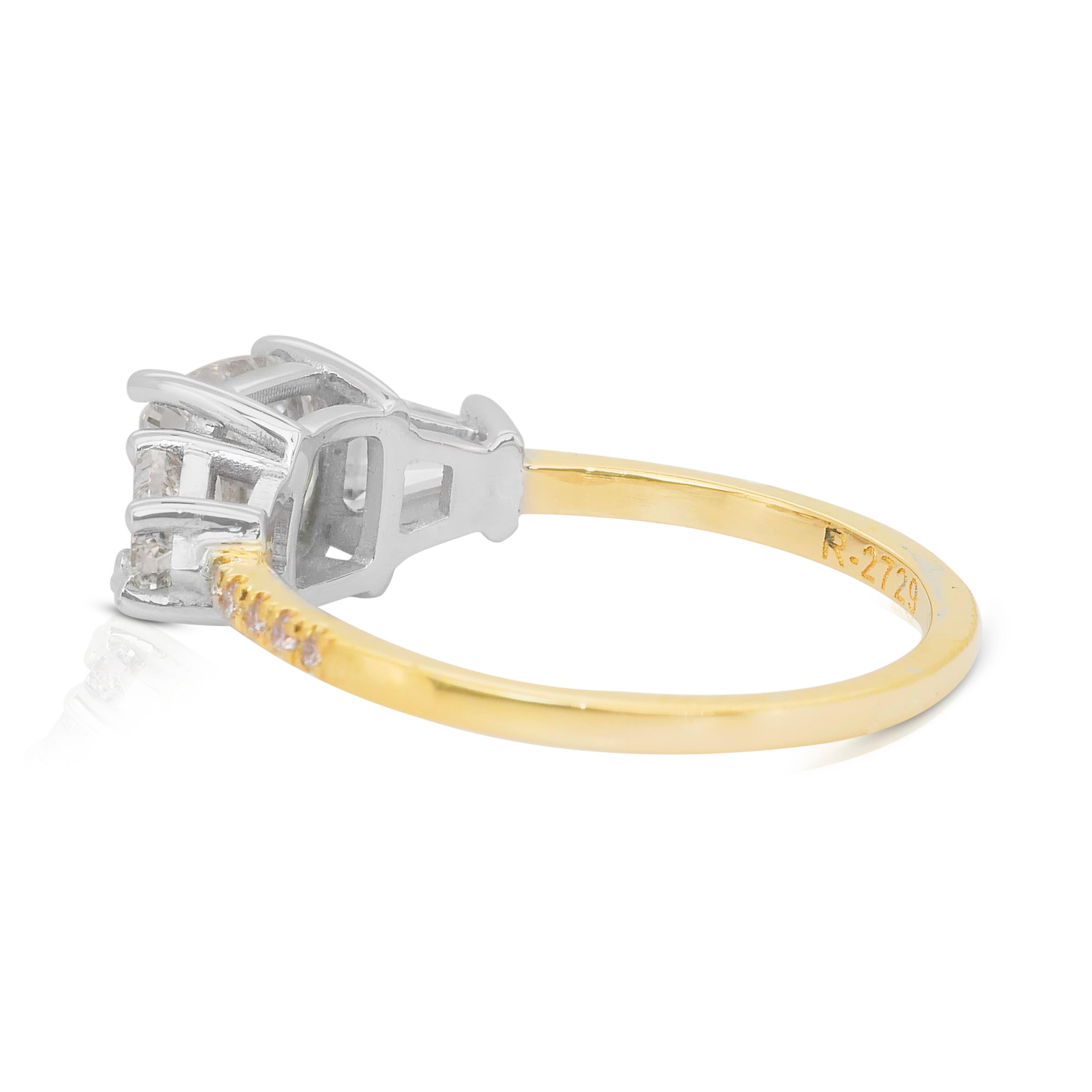 Women's Impeccable 2.16ct Diamonds 3-Stone Ring in 18k Yellow & White Gold For Sale