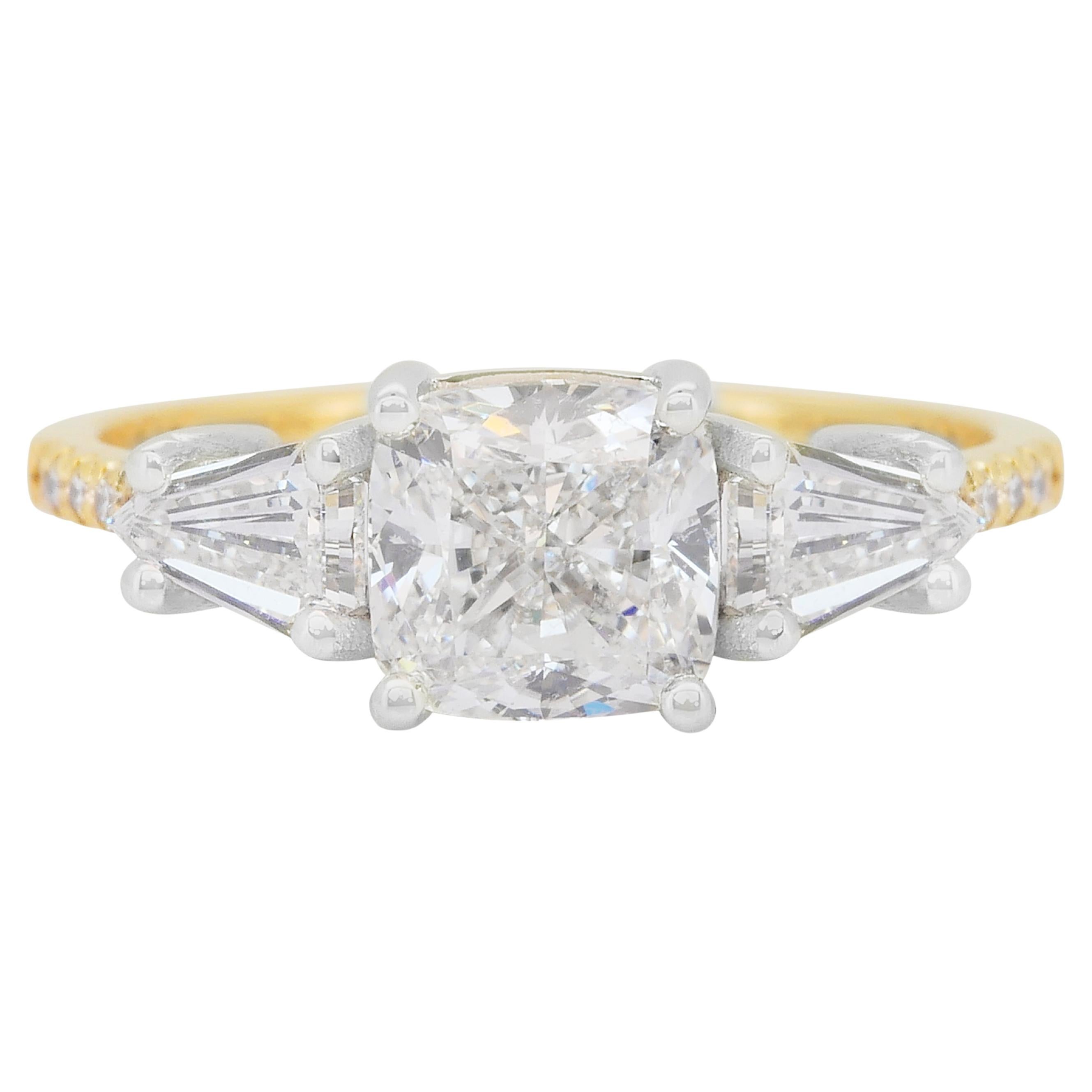 Impeccable 2.16ct Diamonds 3-Stone Ring in 18k Yellow & White Gold