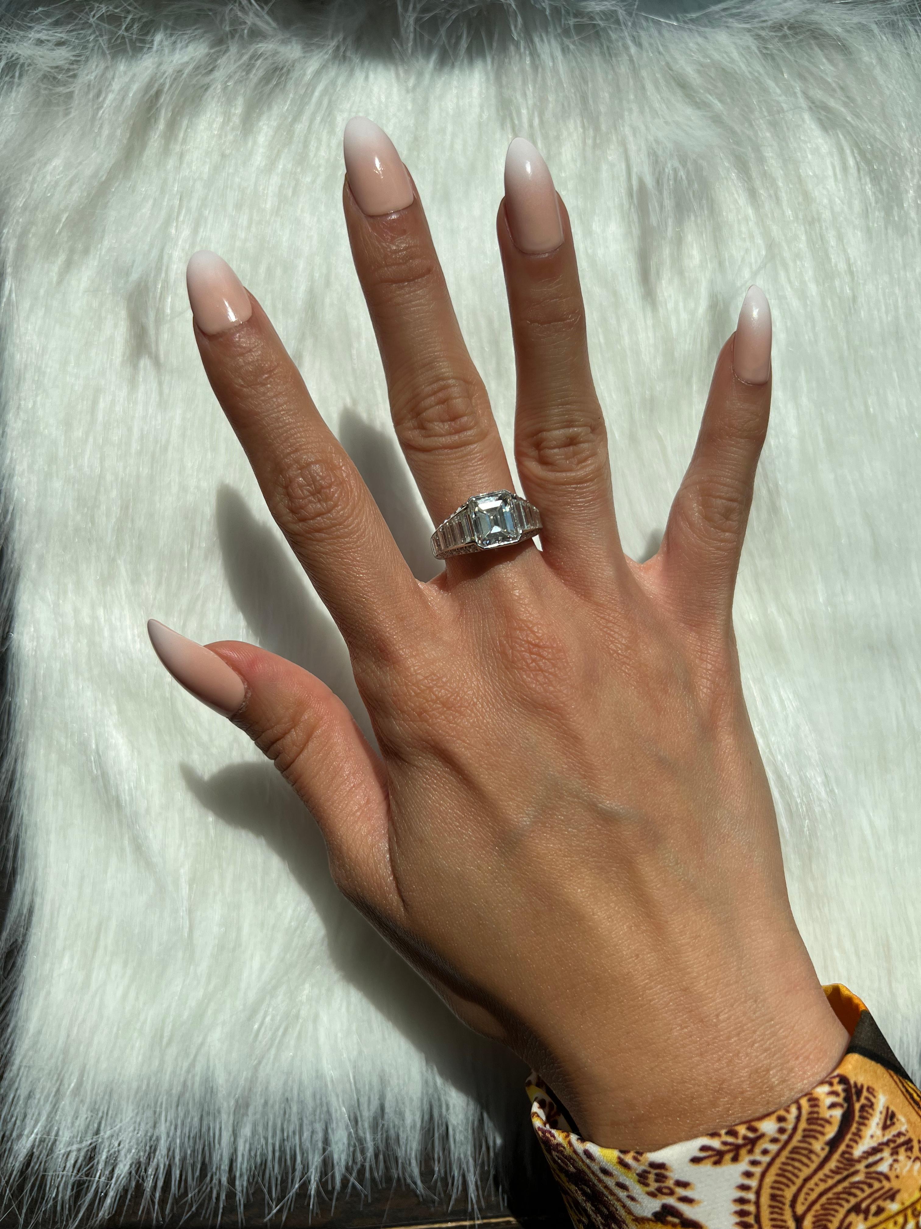 Women's Sophia D. 3.01 Carat Emerald Cut Diamond Engagement Ring For Sale