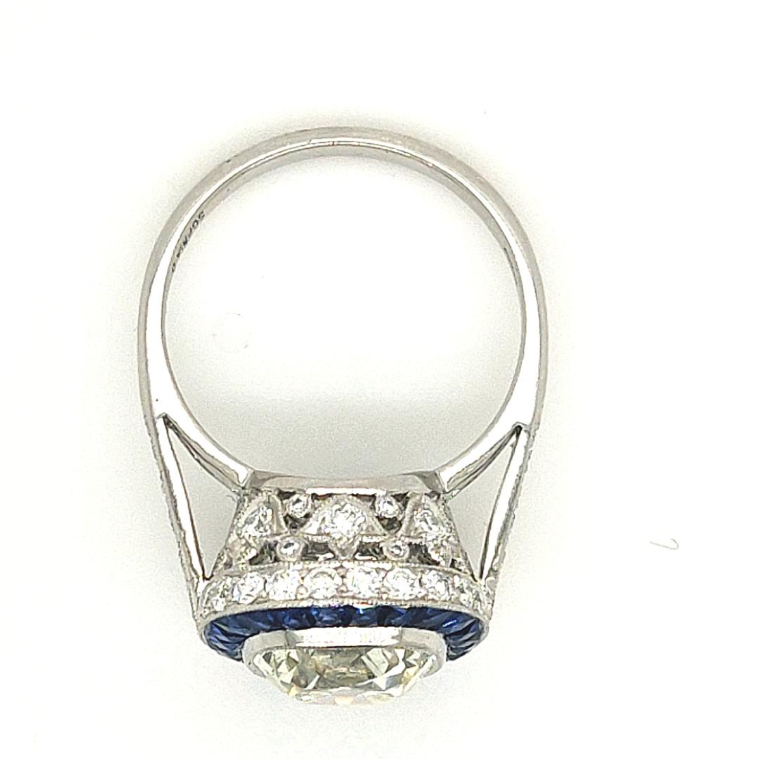 Cushion Cut Impeccable 3.07 Carat Cushion Diamond Platinum Sapphire Ring