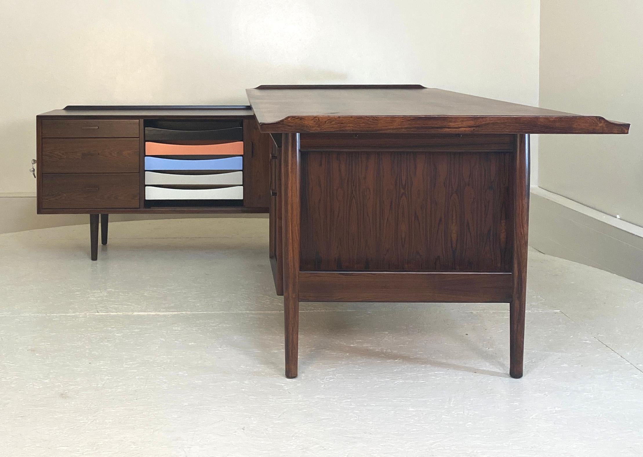 Mid-Century Modern Impeccable and Complete Arne Vodder Desk and Return in Rosewood