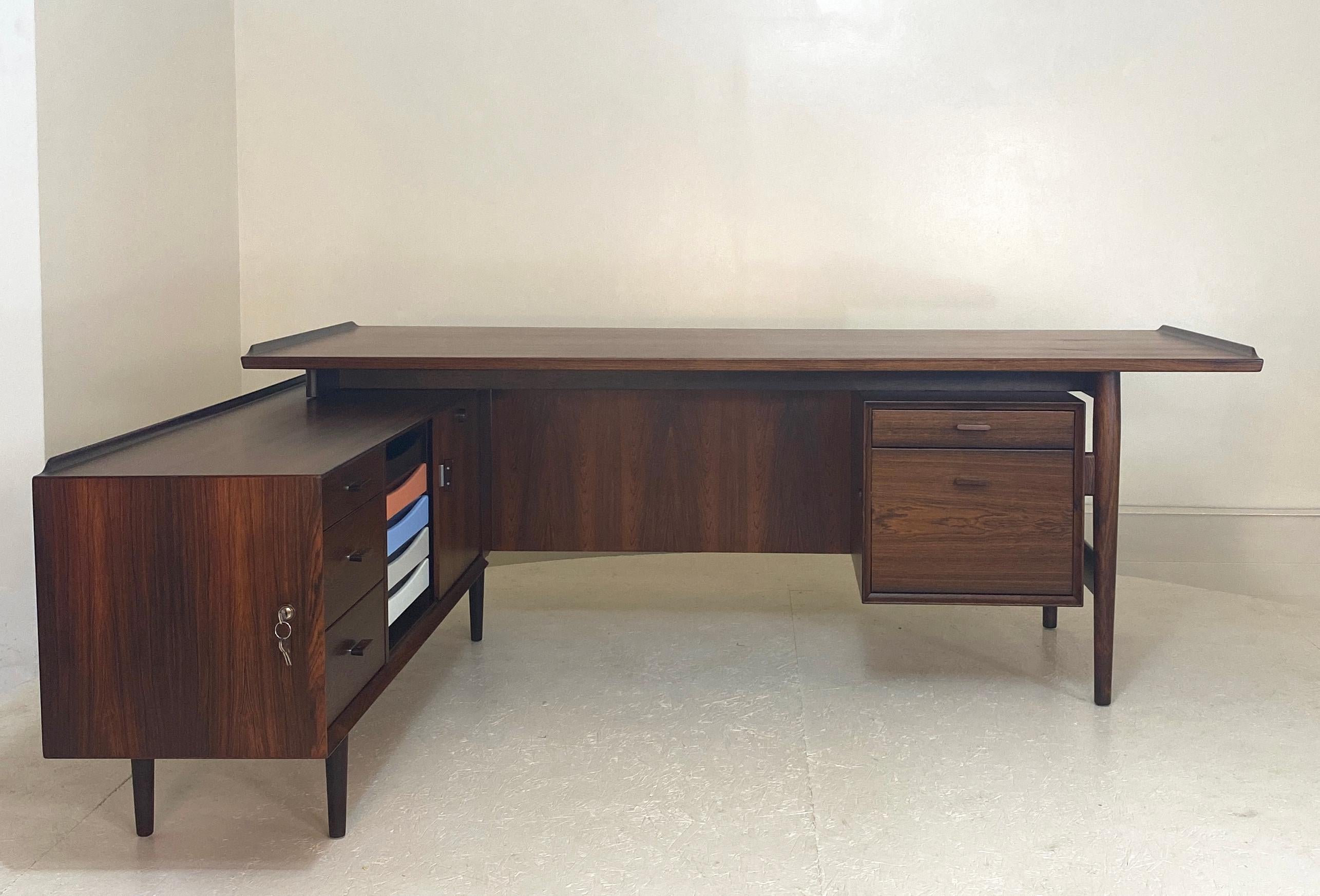 Danish Impeccable and Complete Arne Vodder Desk and Return in Rosewood