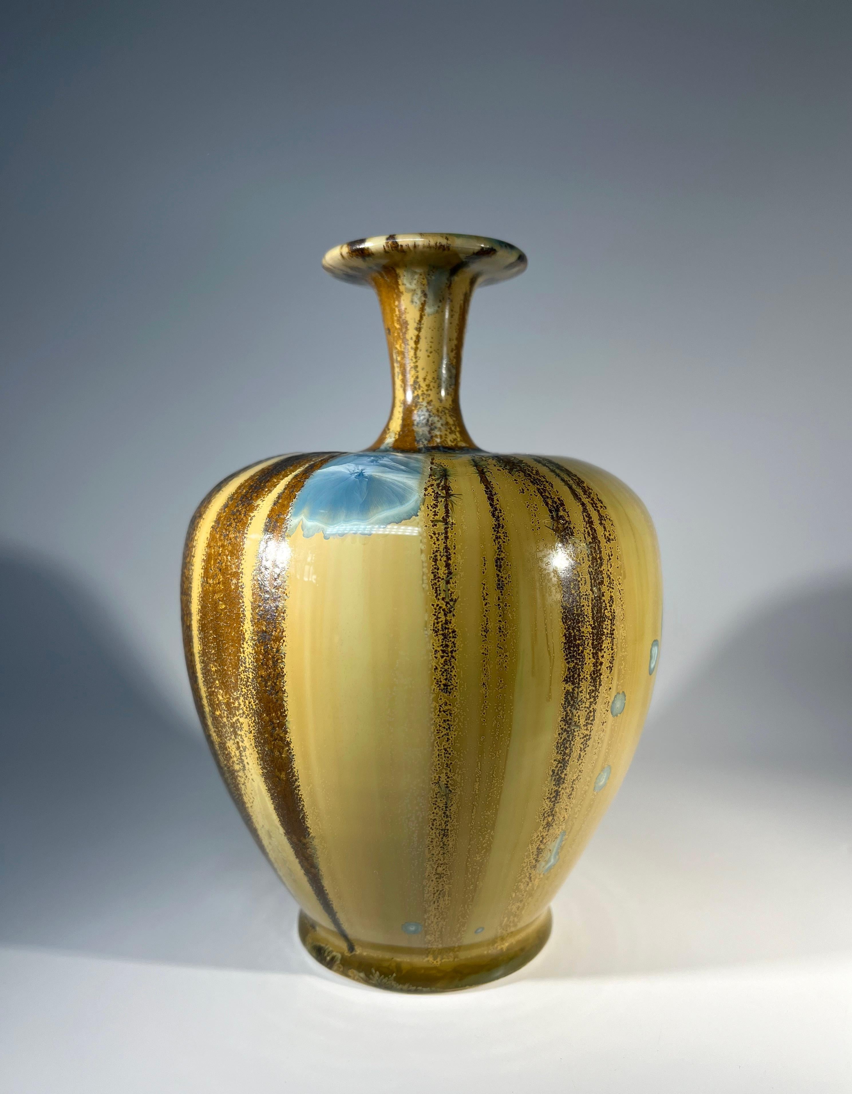 Hand-Crafted Impeccable Crystalline Glaze Studio Pottery Vase By Maurice Young Sussex England For Sale