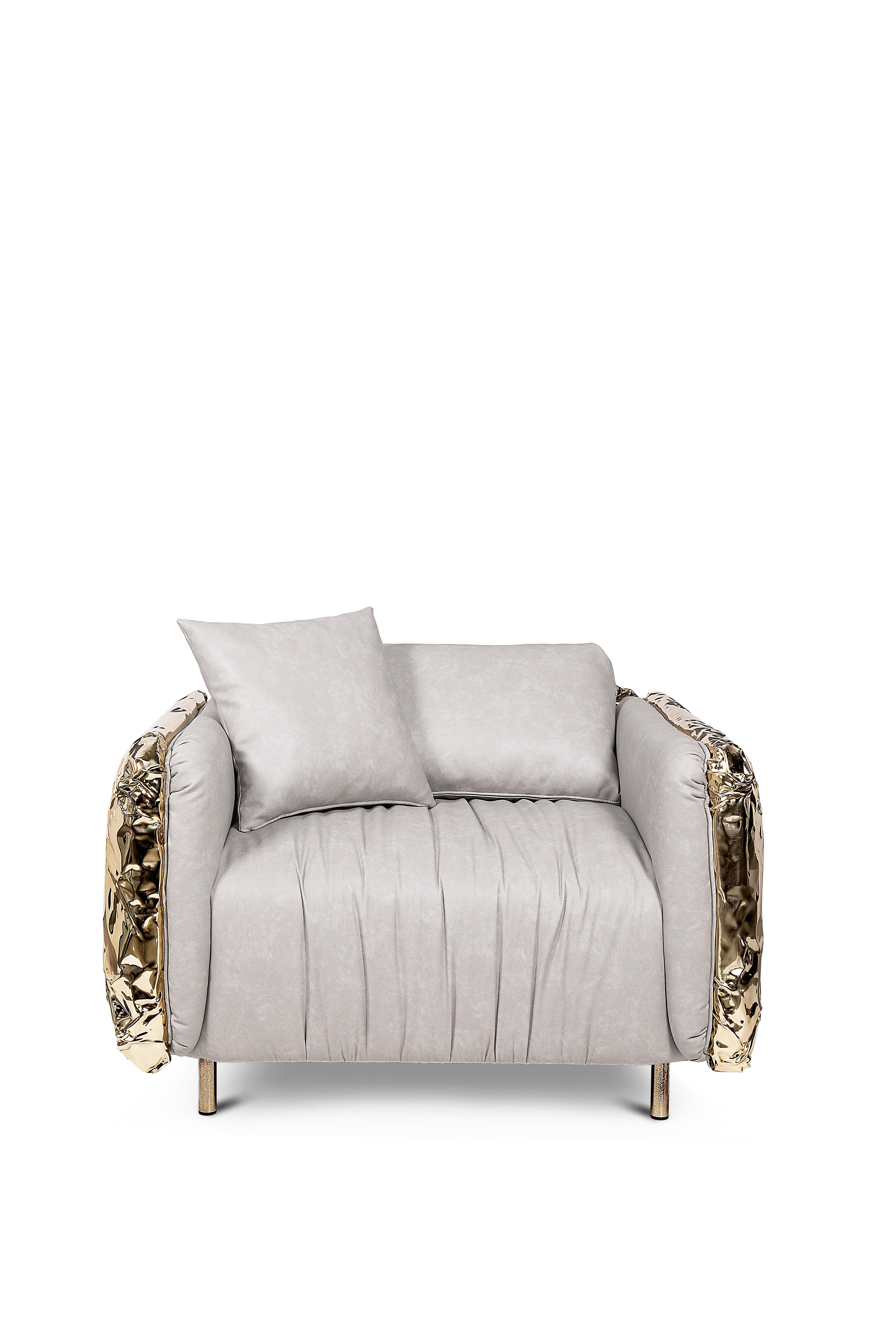 Imperfectio modern armchair is the expression of imperfect aesthetic, the appeal of authentic art that is truer to life. An accent armchair that praises artisanal work as the ultimate form of art that is quite intentionally imperfect. Through its