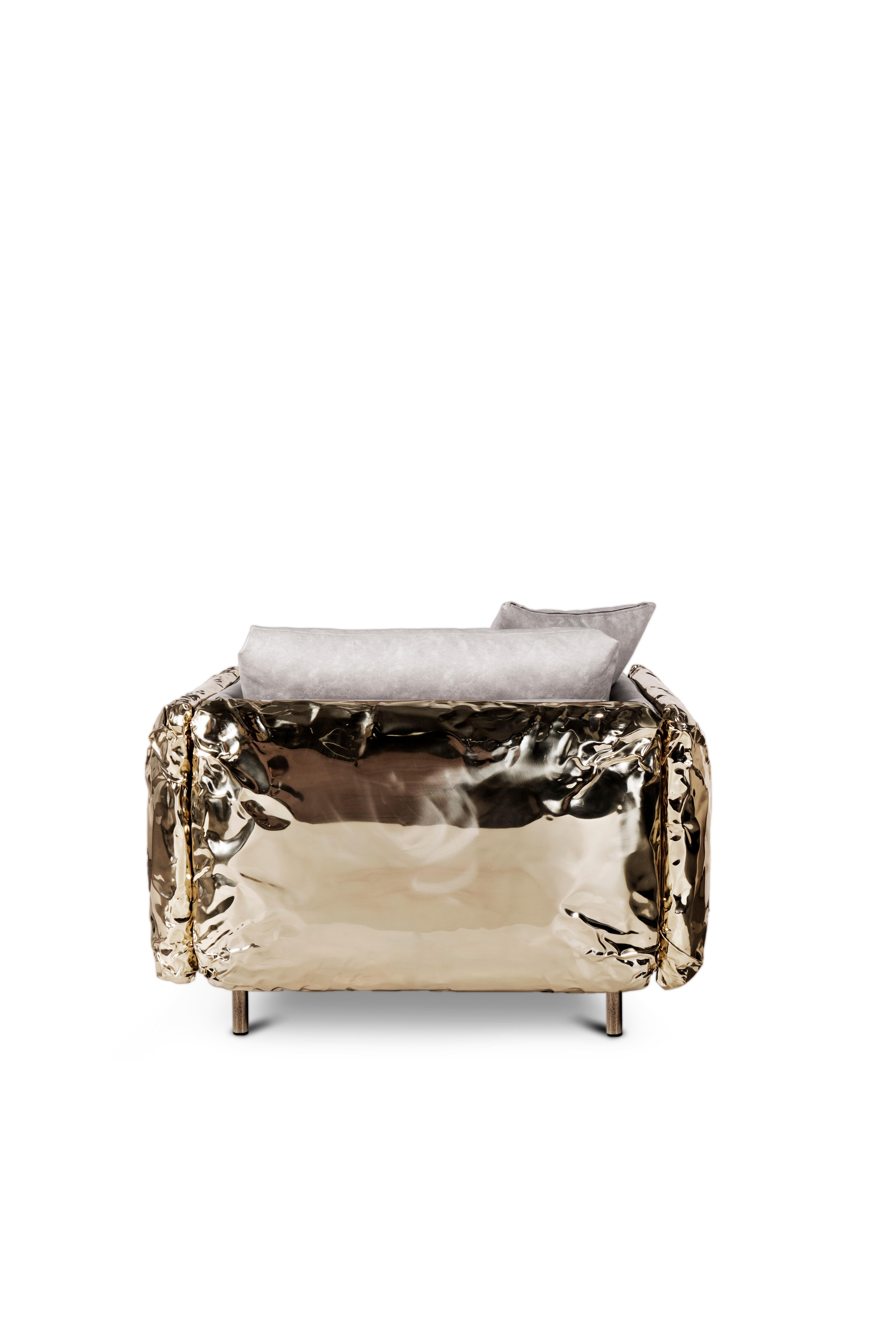 Imperfectio Armchair - Hand-Crafted Brass Wood & Upholstery - Boca do Lobo In New Condition For Sale In Rio Tinto, PT