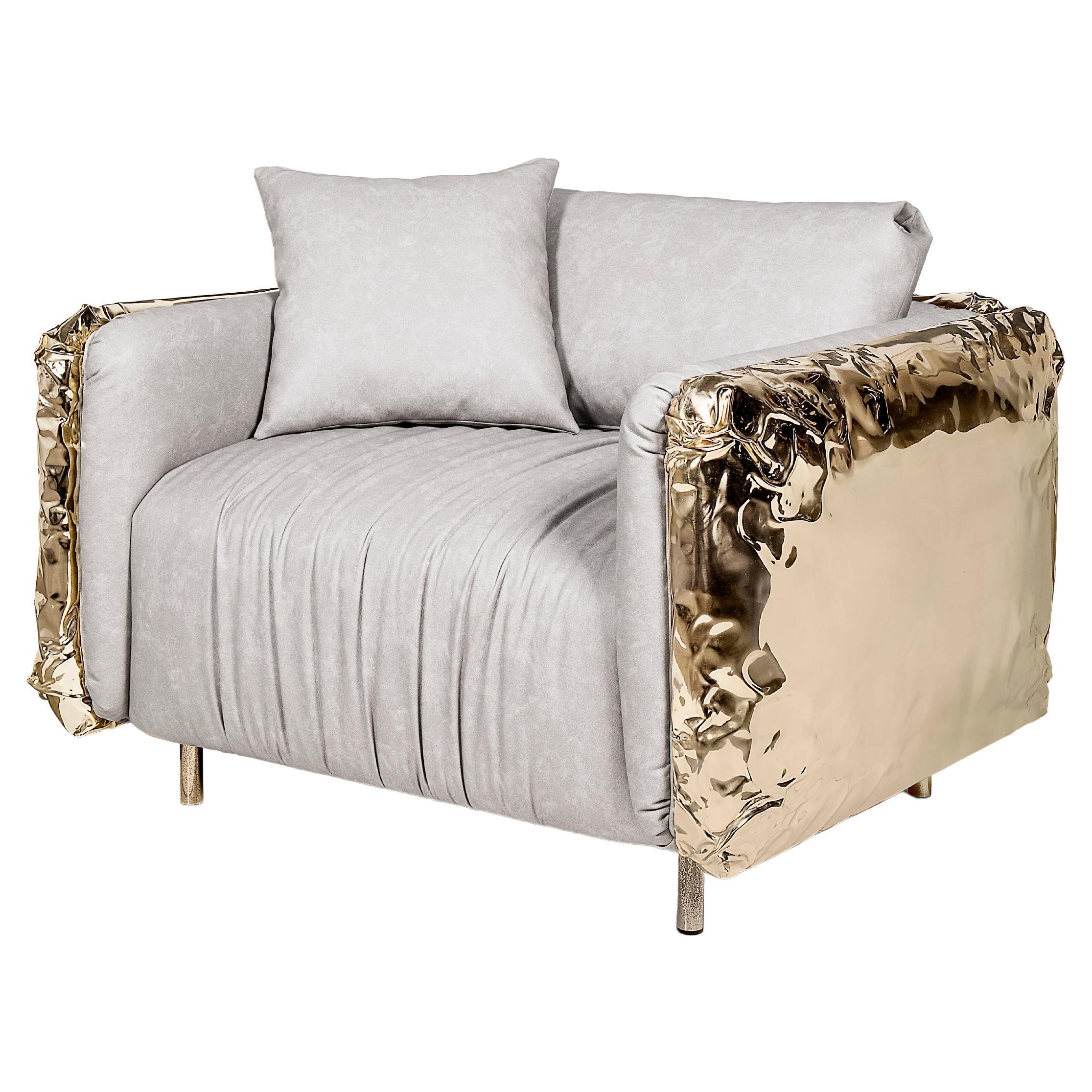 Imperfectio Armchair - Hand-Crafted Brass Wood & Upholstery - Boca do Lobo For Sale
