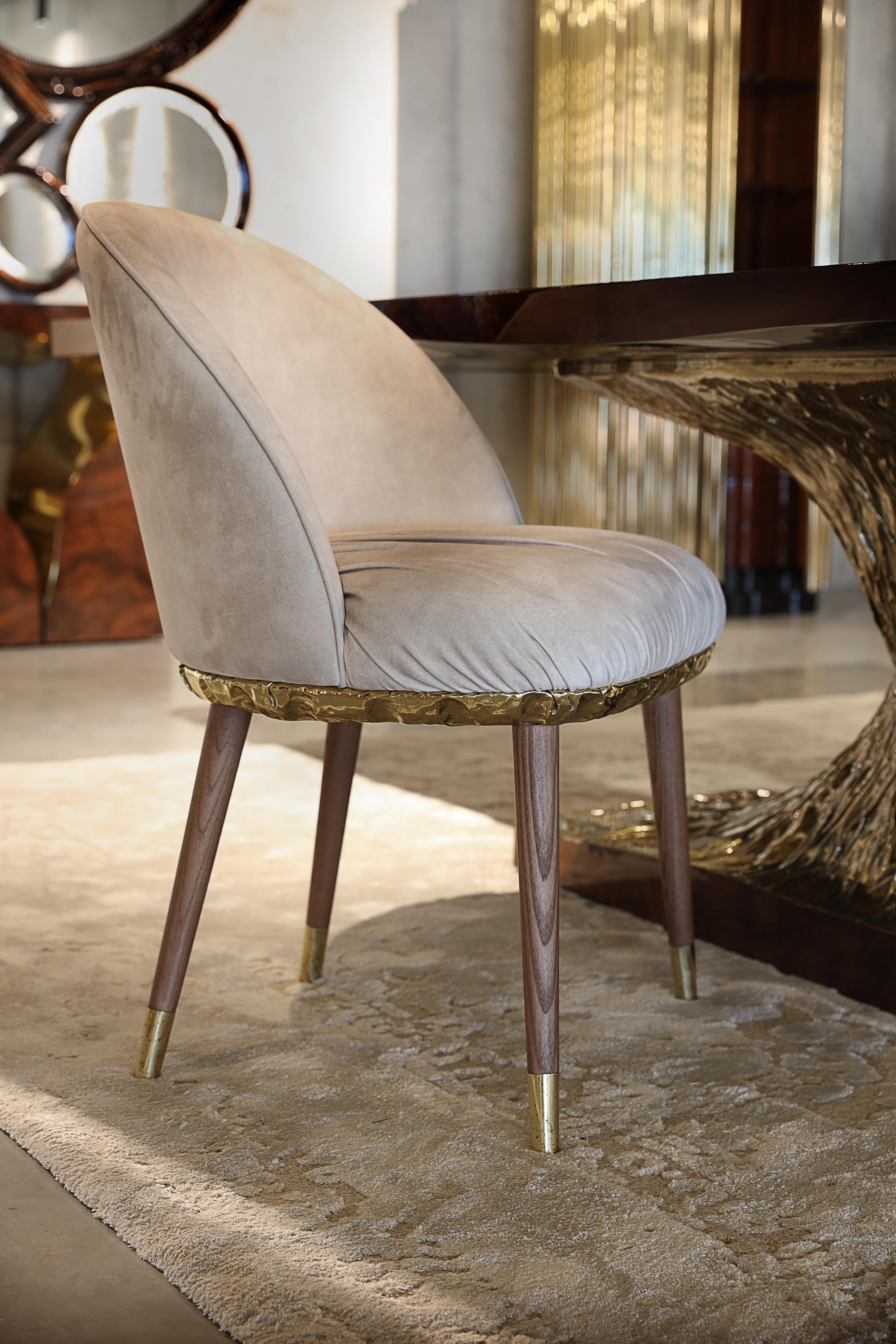 Imperfectio Dining Chair - Hand-Crafted Brass Wood & Upholstery - Boca do Lobo For Sale 4