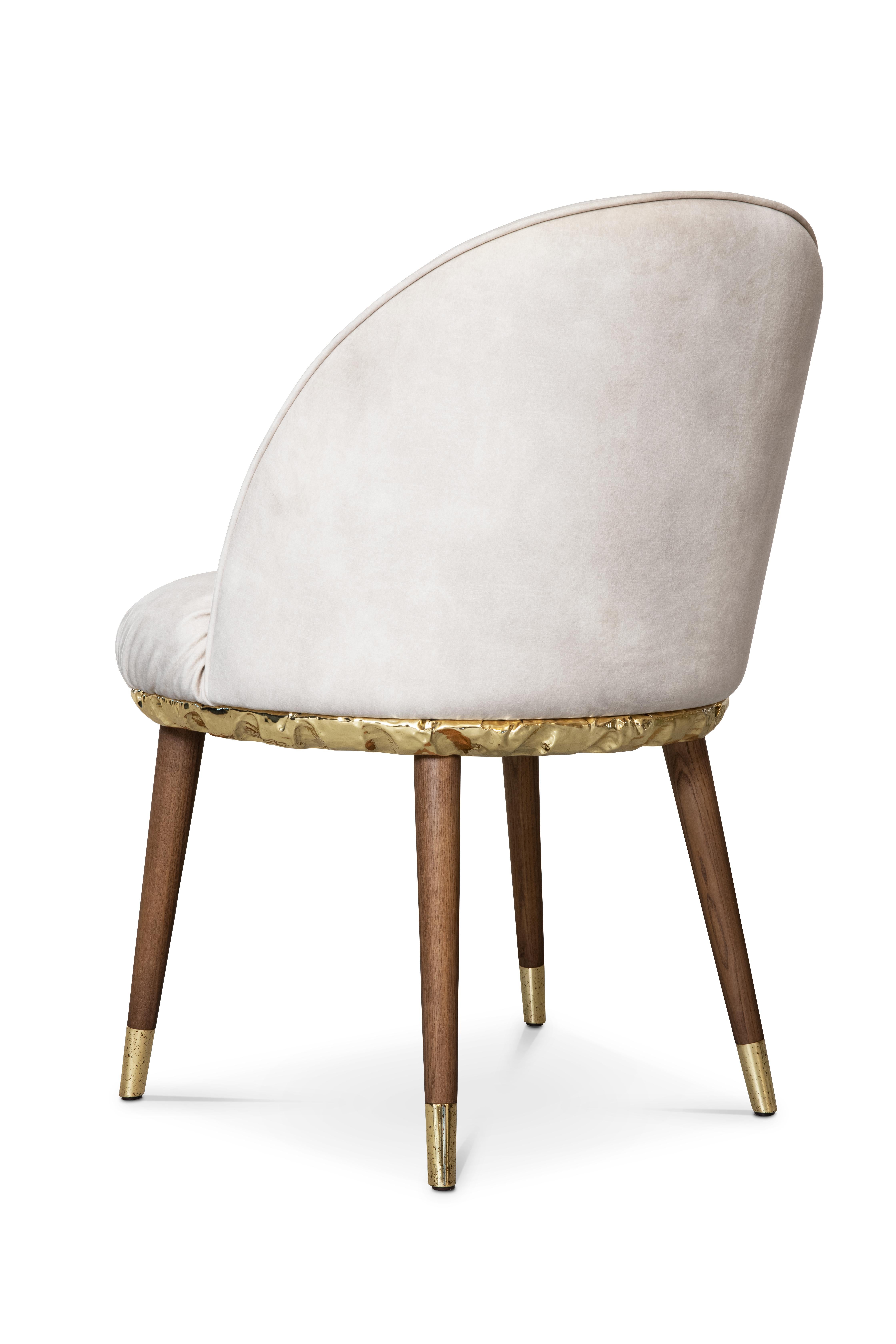 Portuguese Imperfectio Dining Chair - Hand-Crafted Brass Wood & Upholstery - Boca do Lobo For Sale