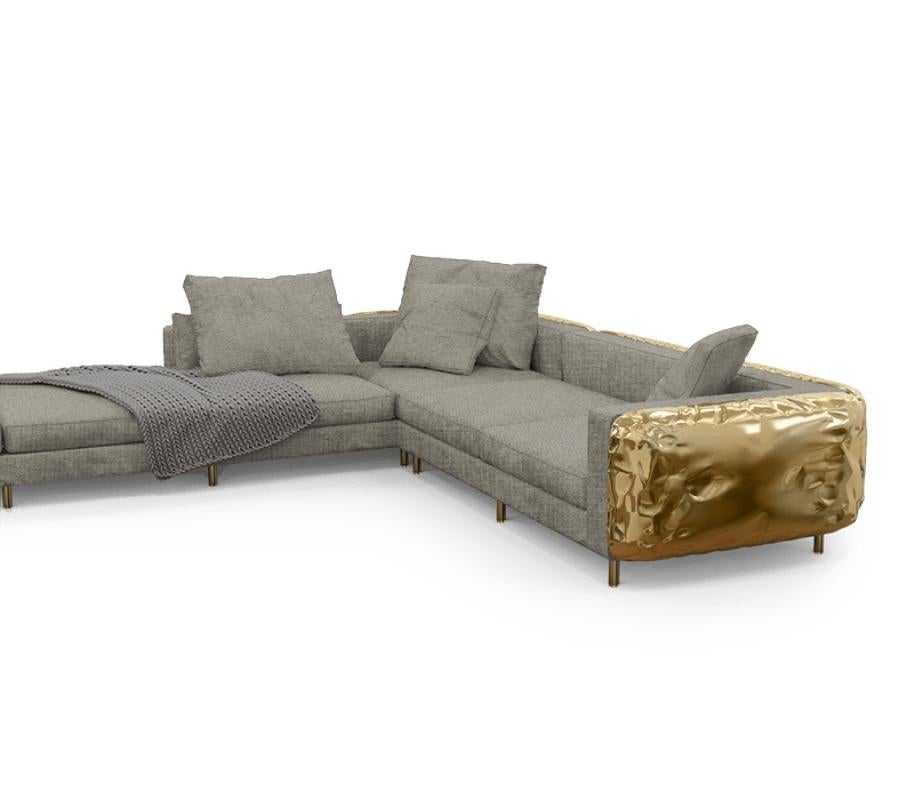 Portuguese Modern Classic Polished Hammered Brass Imperfectio Modular Sofa by Boca do Lobo For Sale