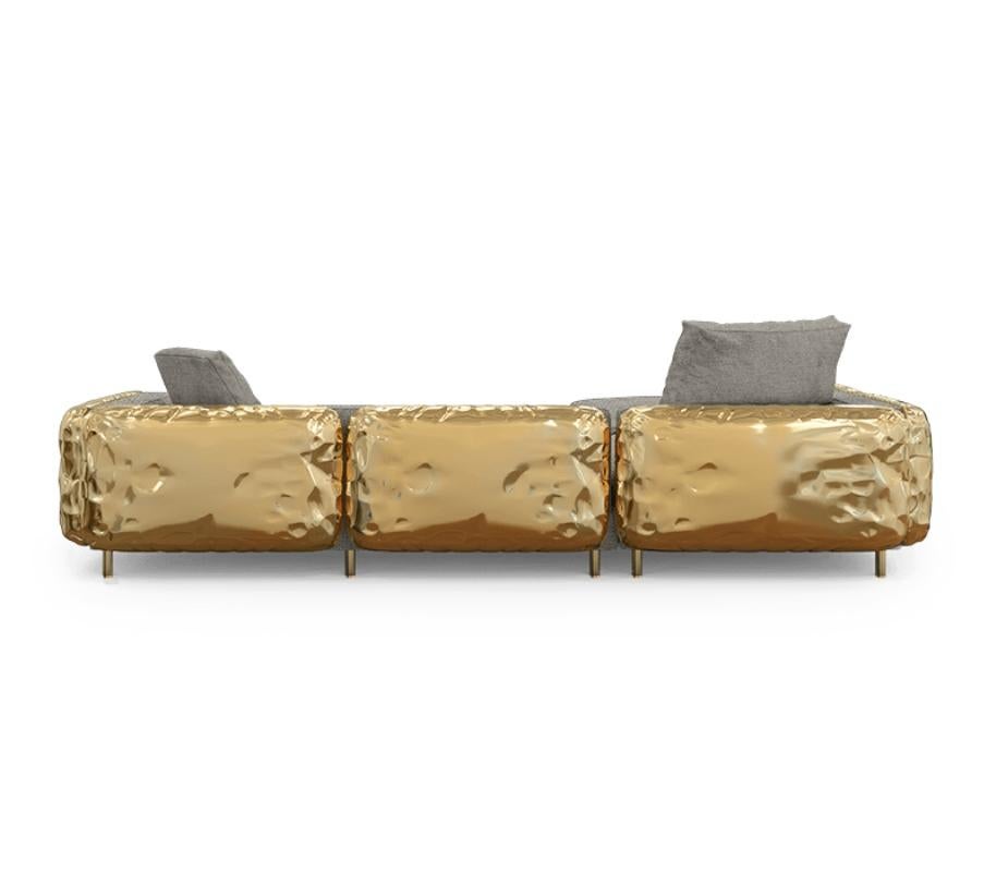 Modern Classic Polished Hammered Brass Imperfectio Modular Sofa by Boca do Lobo In New Condition For Sale In New York, NY