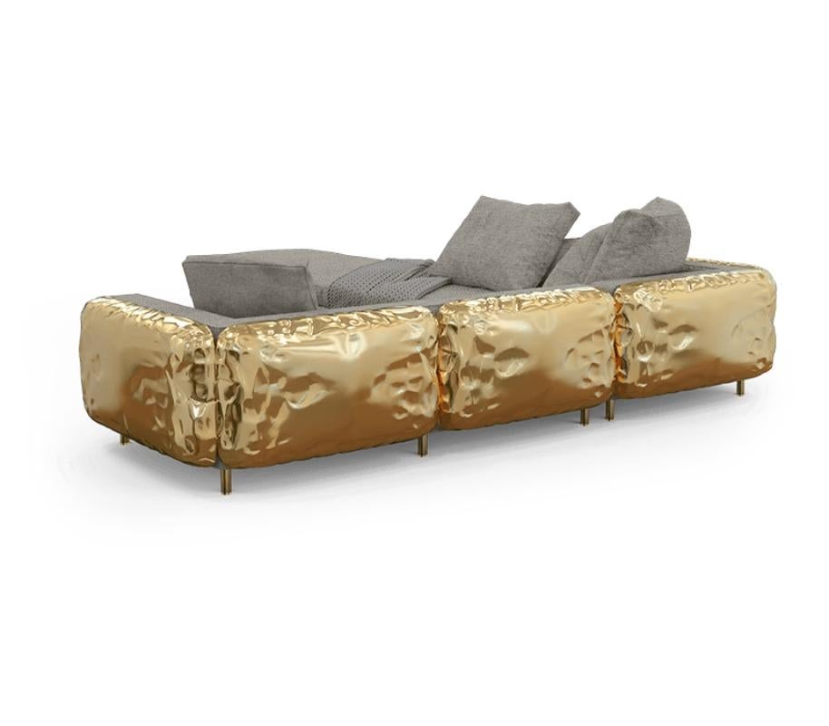 Contemporary Modern Classic Polished Hammered Brass Imperfectio Modular Sofa by Boca do Lobo For Sale