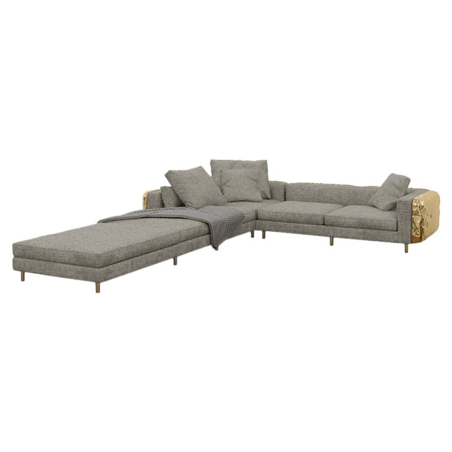 Modern Classic Polished Hammered Brass Imperfectio Modular Sofa by Boca do Lobo For Sale