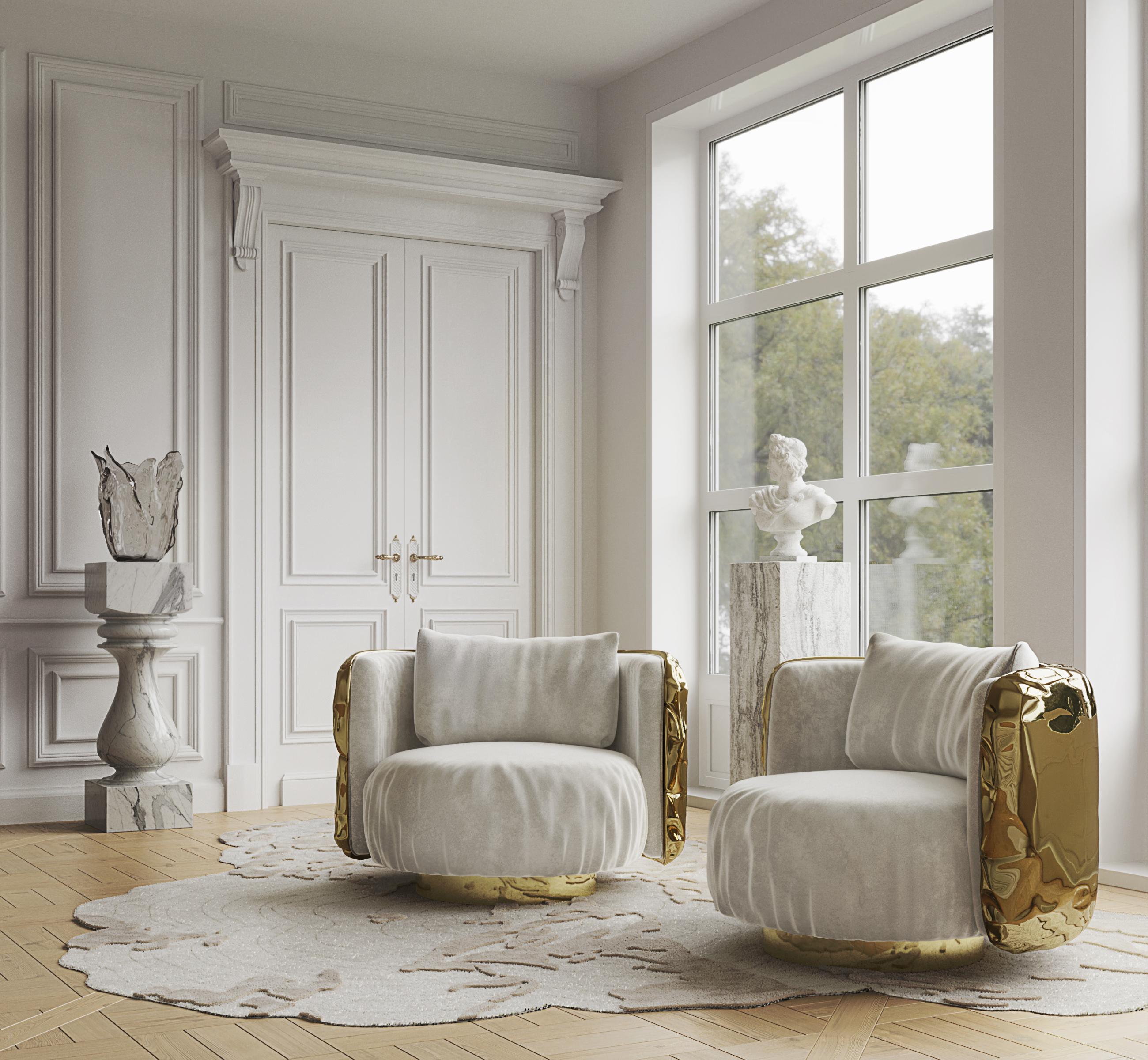 Imperfectio Round Armchair - Hand-Crafted Brass Wood & Upholstery - Boca do Lobo For Sale 3