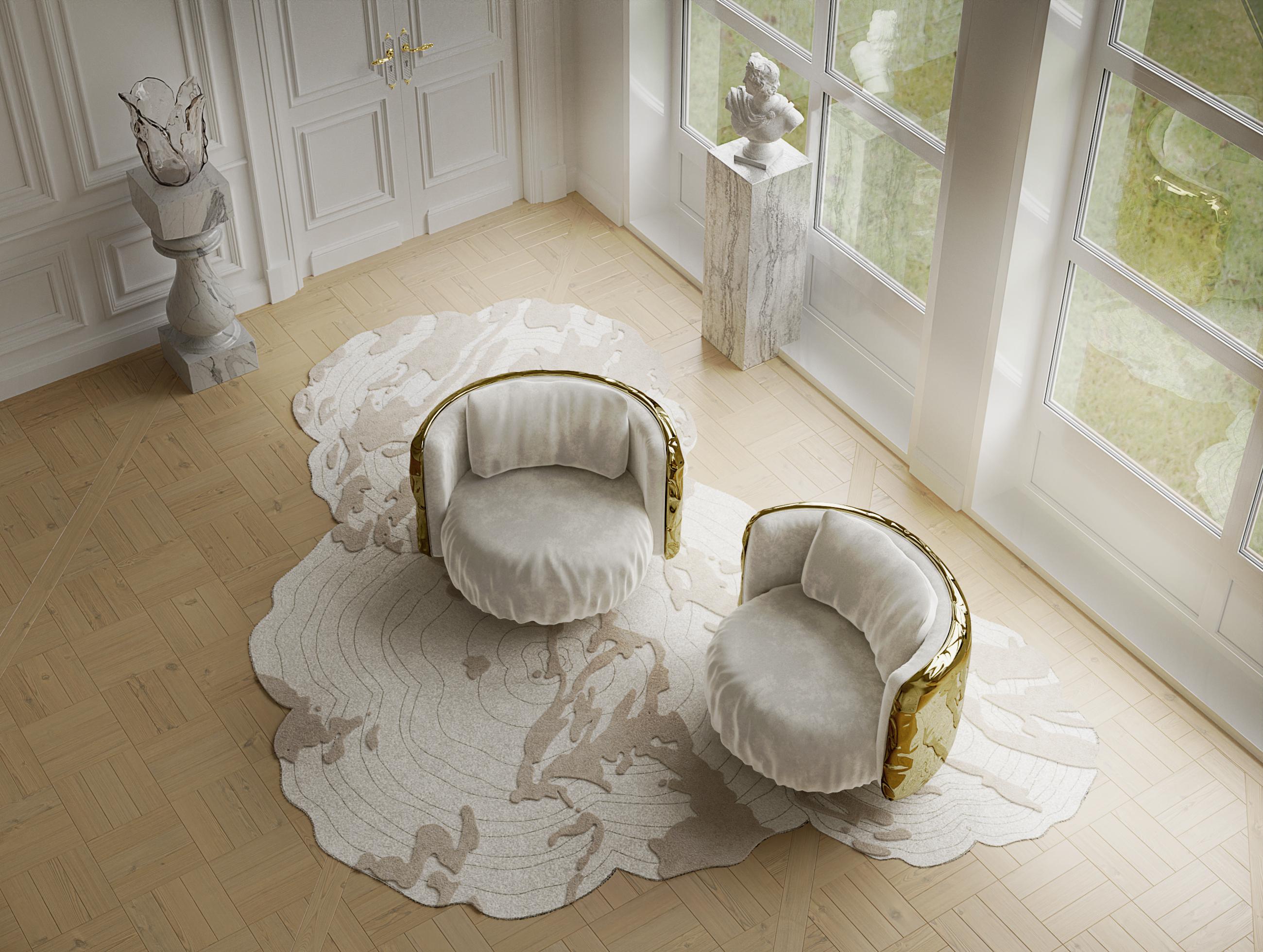 Imperfectio Round Armchair - Hand-Crafted Brass Wood & Upholstery - Boca do Lobo For Sale 4