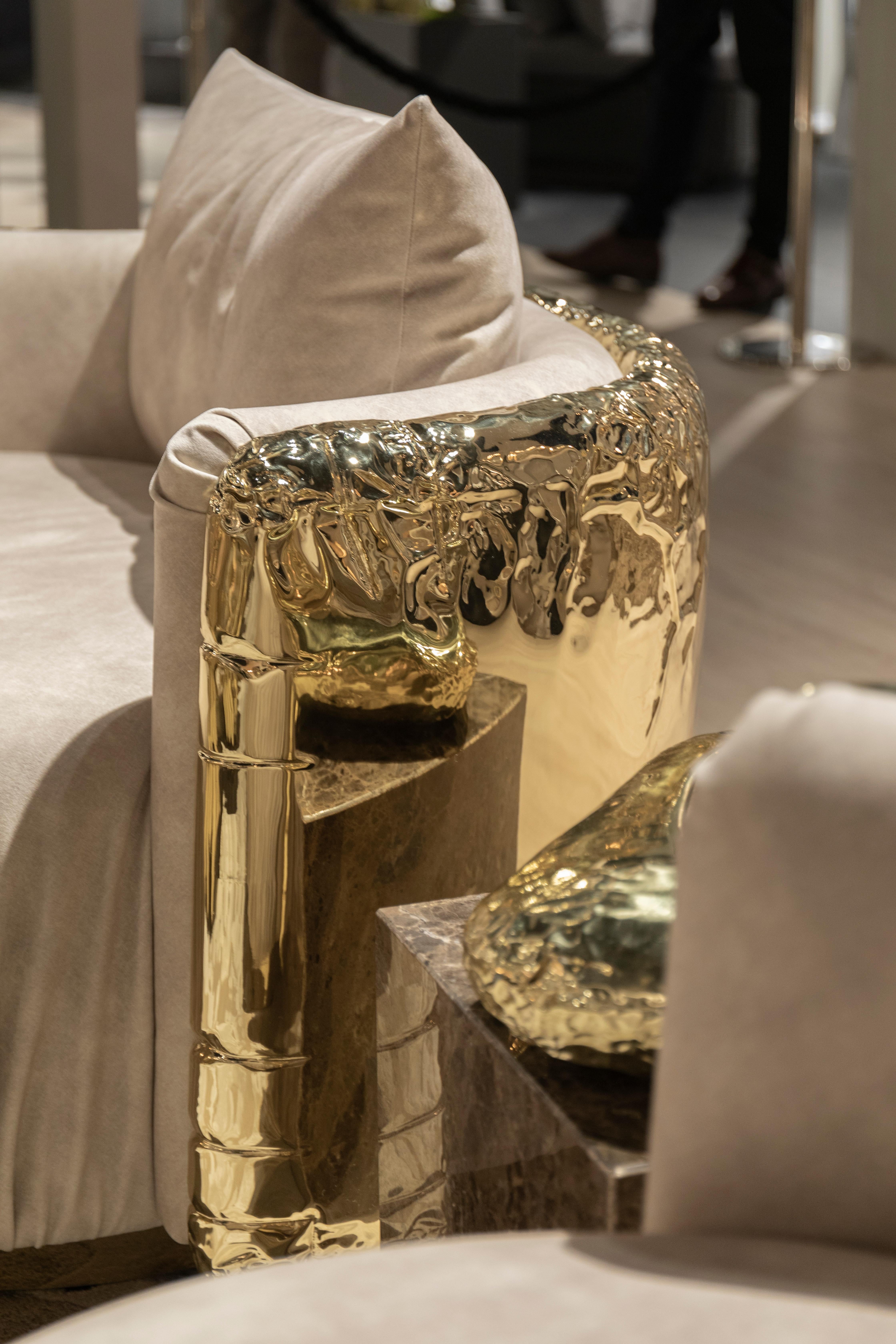 Imperfectio Round Armchair - Hand-Crafted Brass Wood & Upholstery - Boca do Lobo For Sale 6