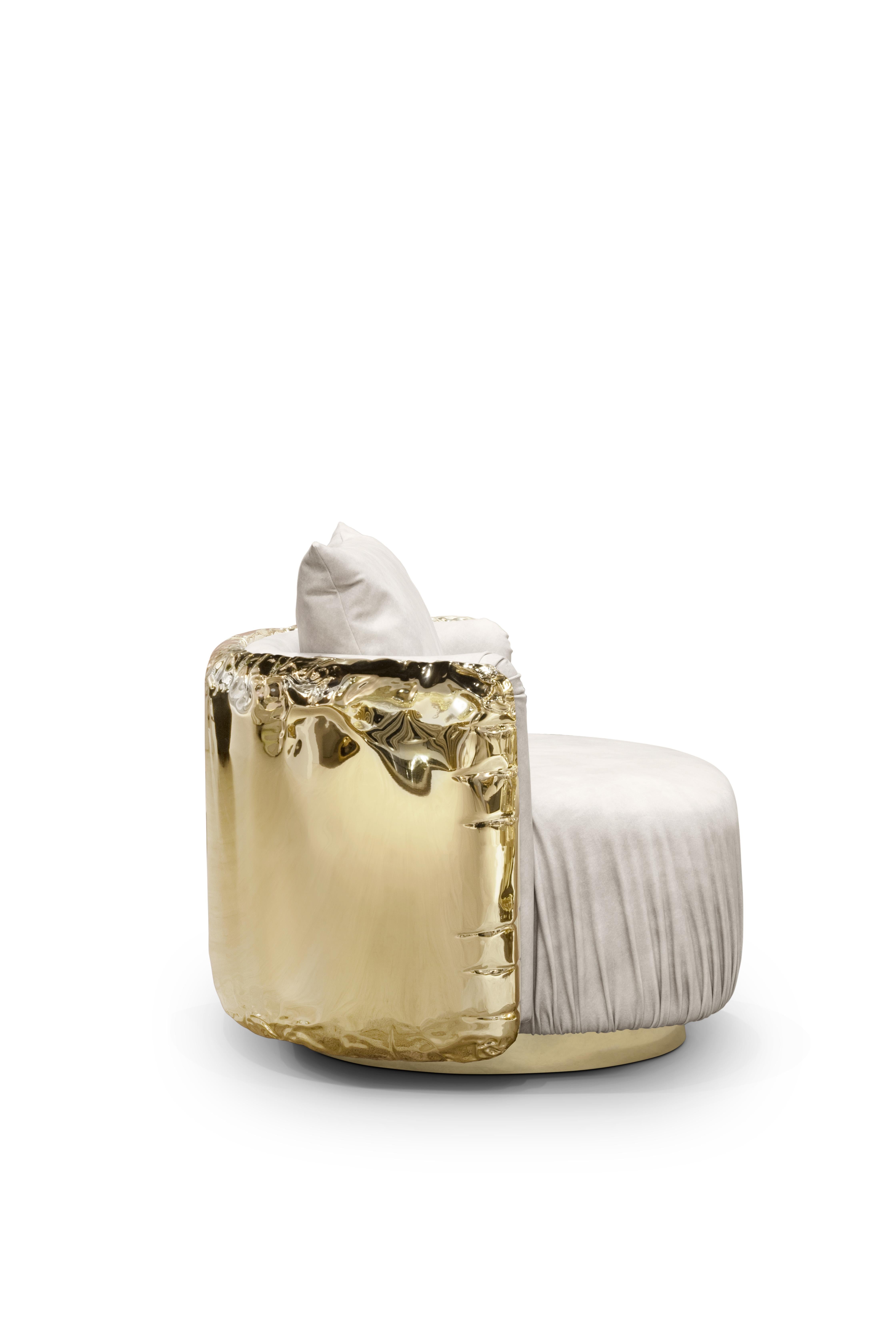 Contemporary Imperfectio Round Armchair - Hand-Crafted Brass Wood & Upholstery - Boca do Lobo For Sale