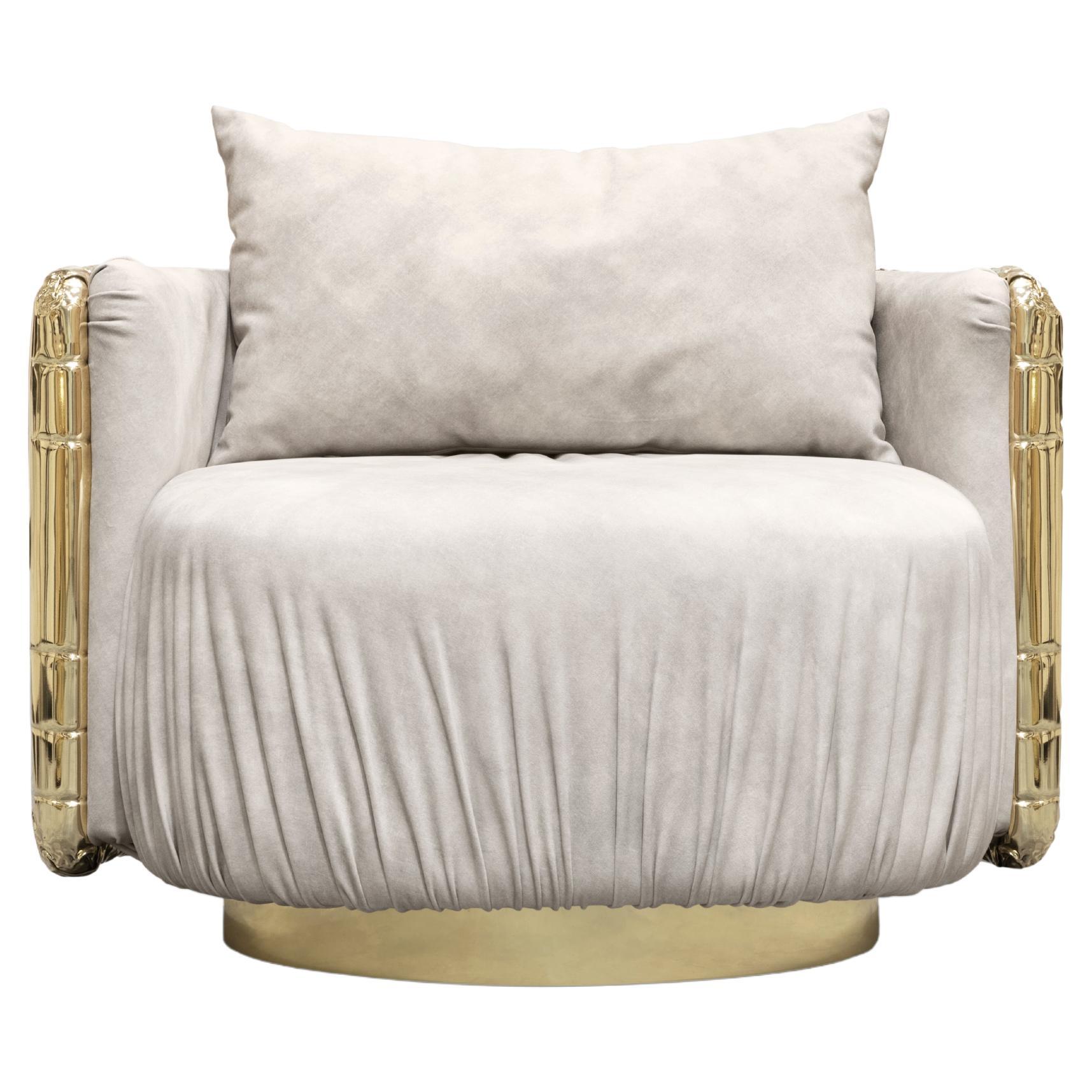 Imperfectio Round Armchair - Hand-Crafted Brass Wood & Upholstery - Boca do Lobo