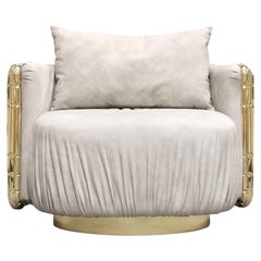 Imperfectio Round Armchair - Hand-Crafted Brass Wood & Upholstery - Boca do Lobo
