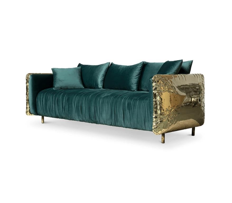 Imperfectio Sofa with Hand-Hammered Brass and Cream Fabric by Boca do Lobo For Sale 1