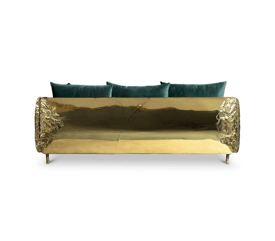 Imperfectio Sofa with Hand-Hammered Brass and Cream Fabric by Boca do Lobo For Sale 2