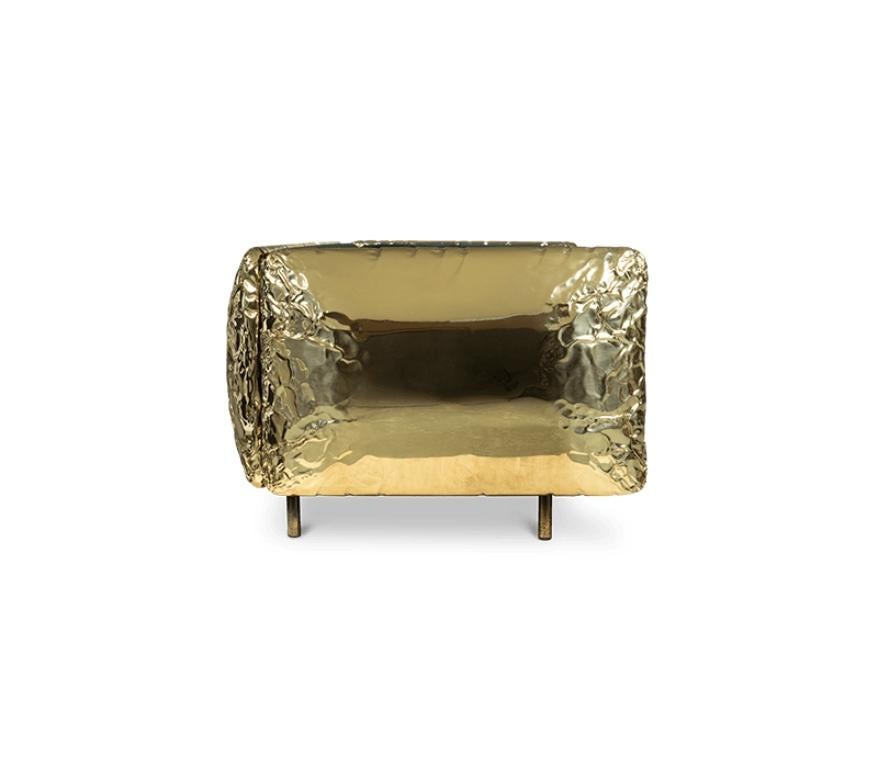 Imperfectio Sofa with Hand-Hammered Brass and Cream Fabric by Boca do Lobo For Sale 6