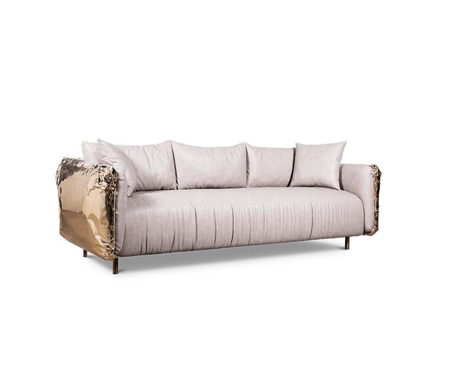 Imperfectio Sofa with Hand-Hammered Brass and Cream Fabric by Boca do Lobo For Sale