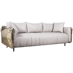 Imperfectio Sofa with Hand-Hammered Brass and Cream Fabric by Boca do Lobo