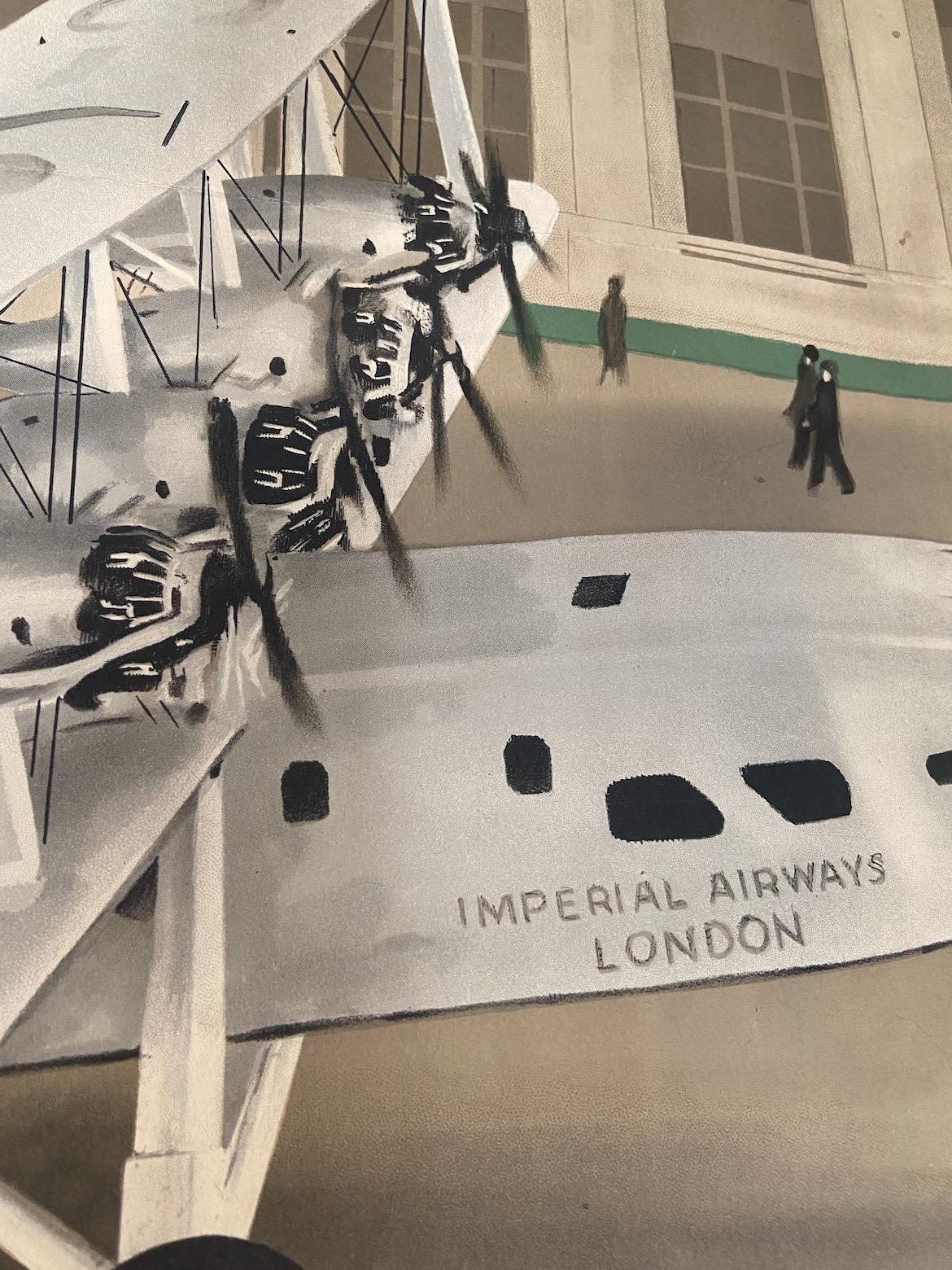 ein seltenes Original-Werbeplakat von Imperial Airways von H. S. Williamson, 1934, kolorierte Lithographie für die GPO.
