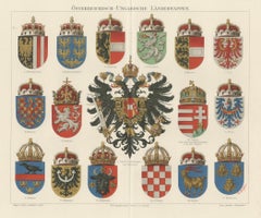 Imperial Austrian and Hungarian Coats of Arms – Antique Print, c.1880