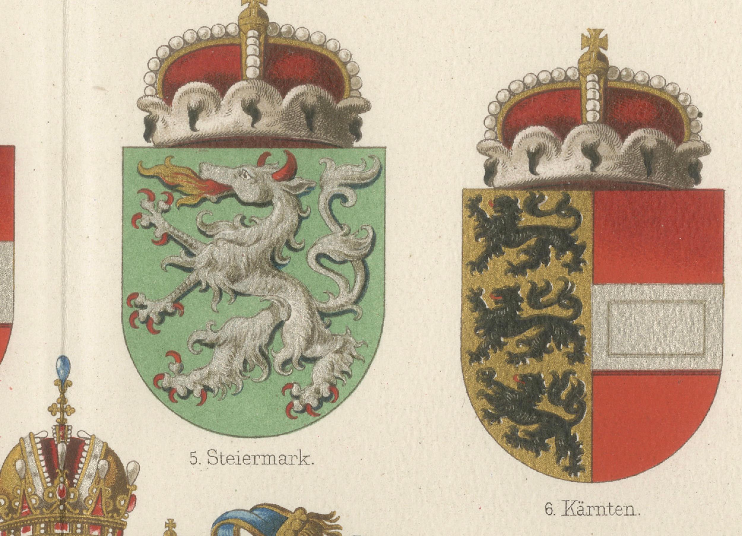 Inciso Stemmi imperiali austriaci e ungheresi - Stampa antica, 1880 ca. in vendita