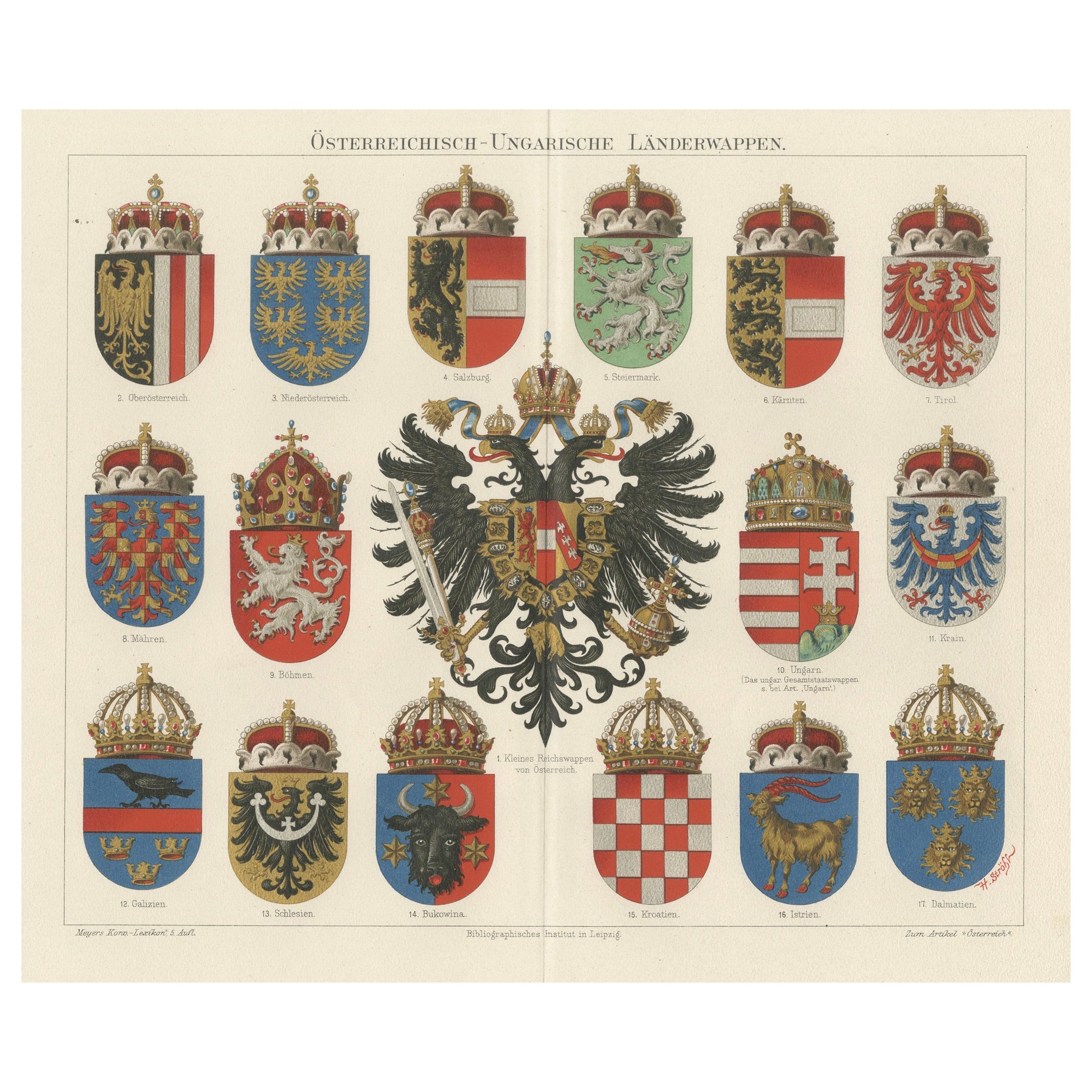 Stemmi imperiali austriaci e ungheresi - Stampa antica, 1880 ca.