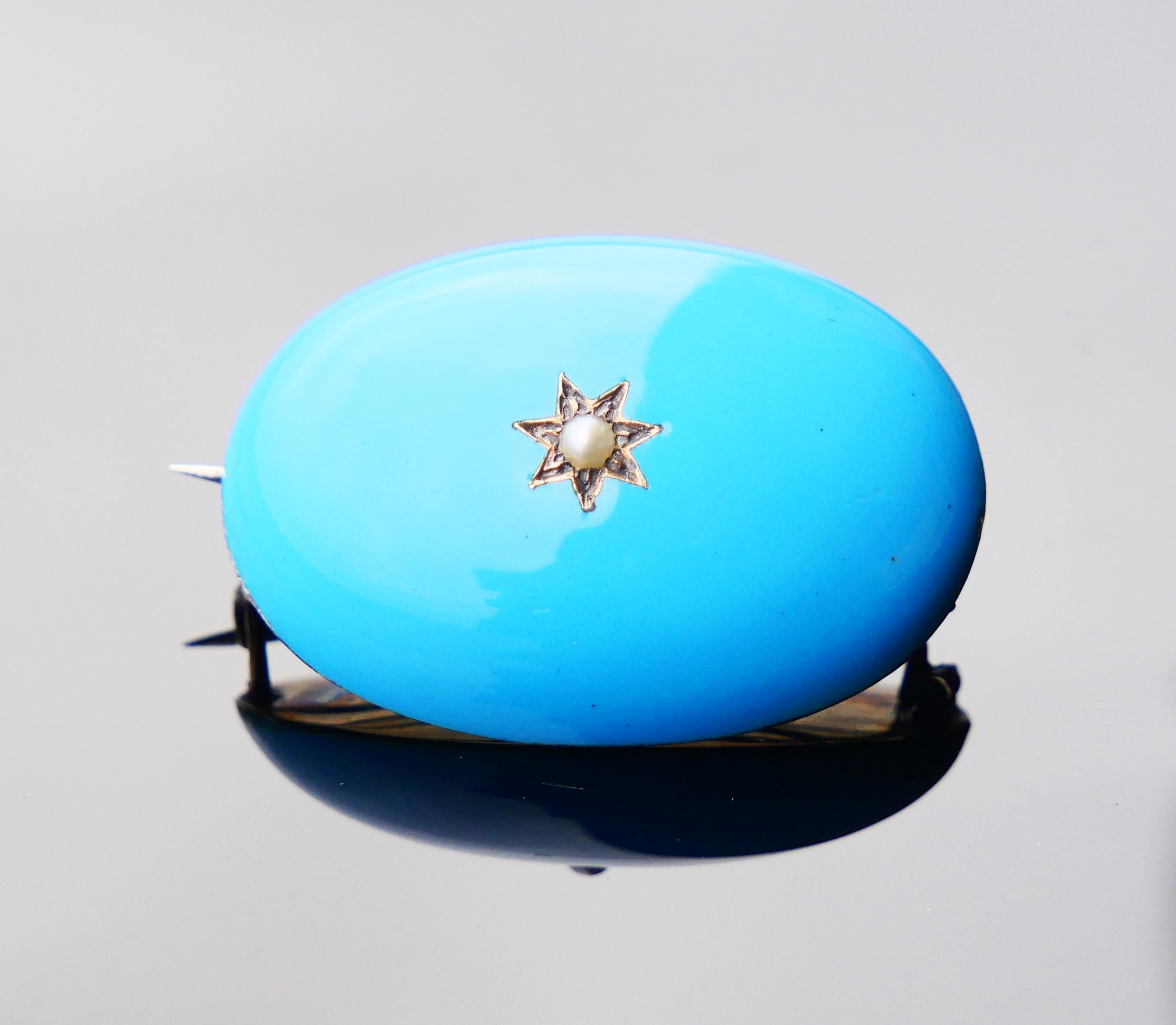 Arts and Crafts Imperial Austrian-Hungarian Brooch Seed Pearl Blue Enamel 830 Gilt Silver /9.1gr For Sale