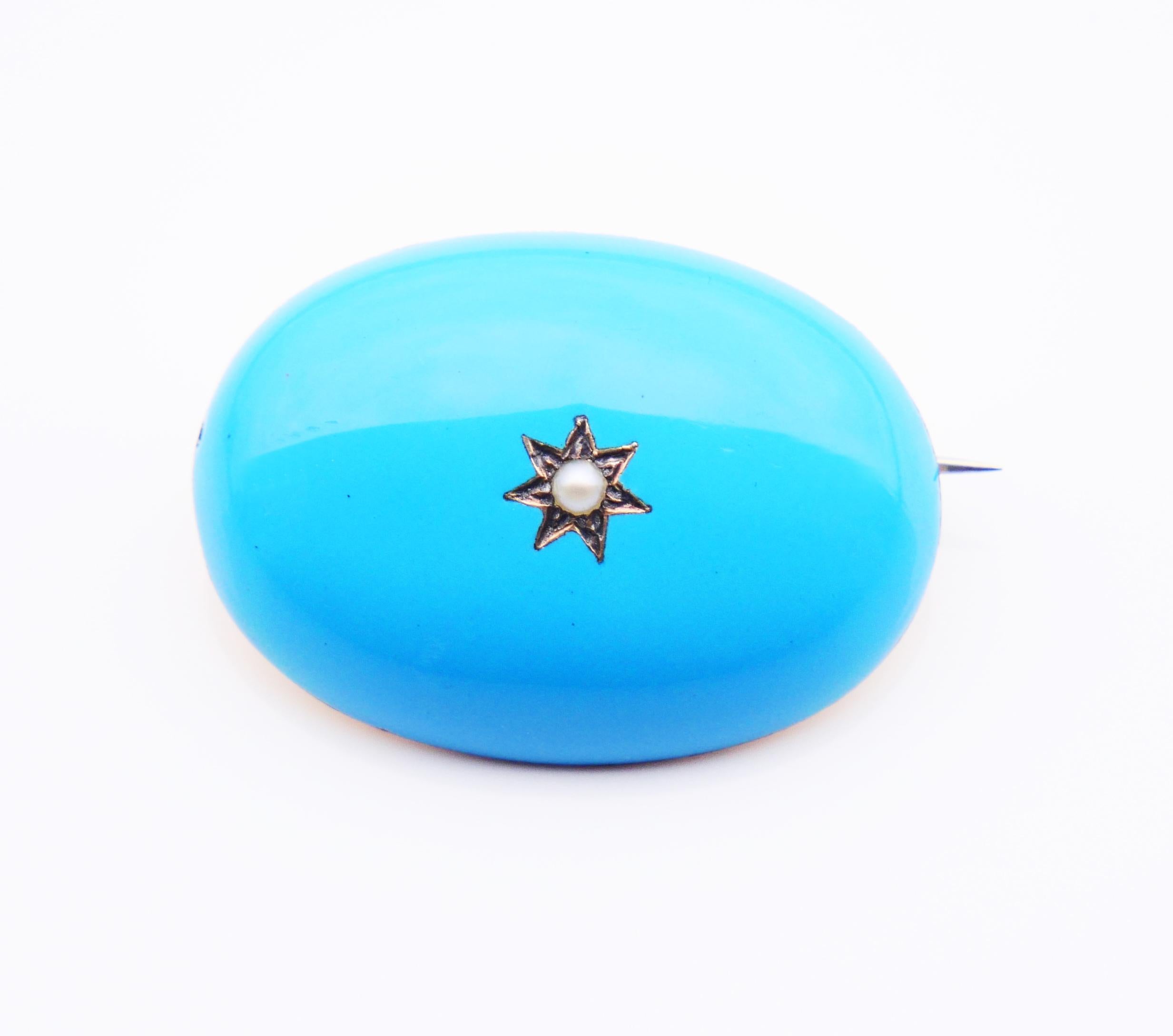 Rough Cut Imperial Austrian-Hungarian Brooch Seed Pearl Blue Enamel 830 Gilt Silver /9.1gr For Sale