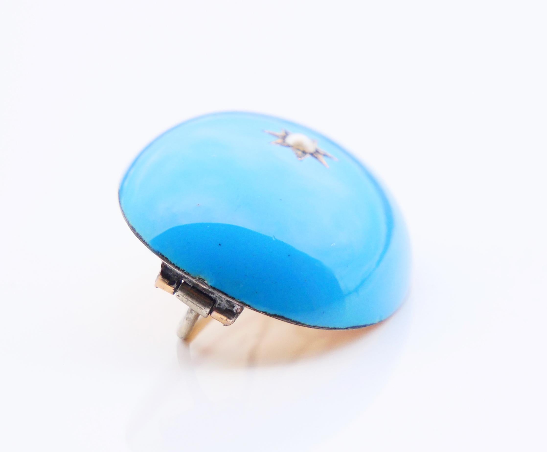 Women's Imperial Austrian-Hungarian Brooch Seed Pearl Blue Enamel 830 Gilt Silver /9.1gr For Sale