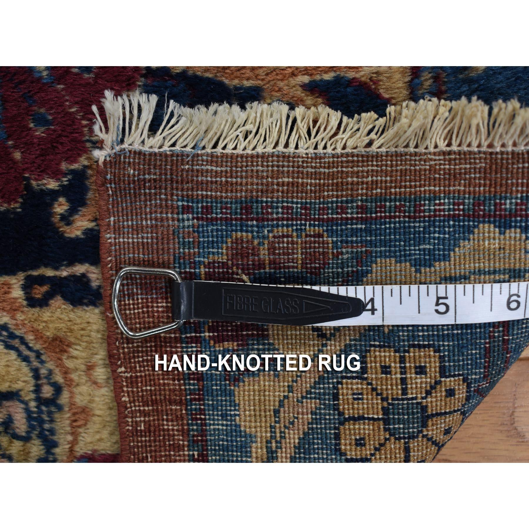 Tapis ancien persan Kerman en laine bleu impérial noué à la main 14'6