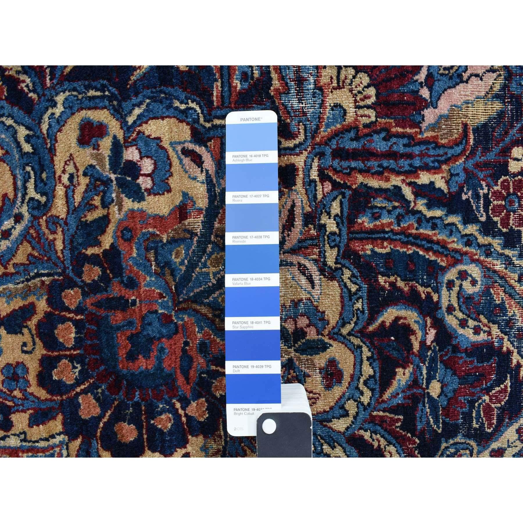 Imperial Blue Antique Persian Kerman Wool Hand Knotted Squarish Rug 14'6