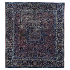 Imperial Blue Used Persian Kerman Wool Hand Knotted Squarish Rug 14'6"x16'4"
