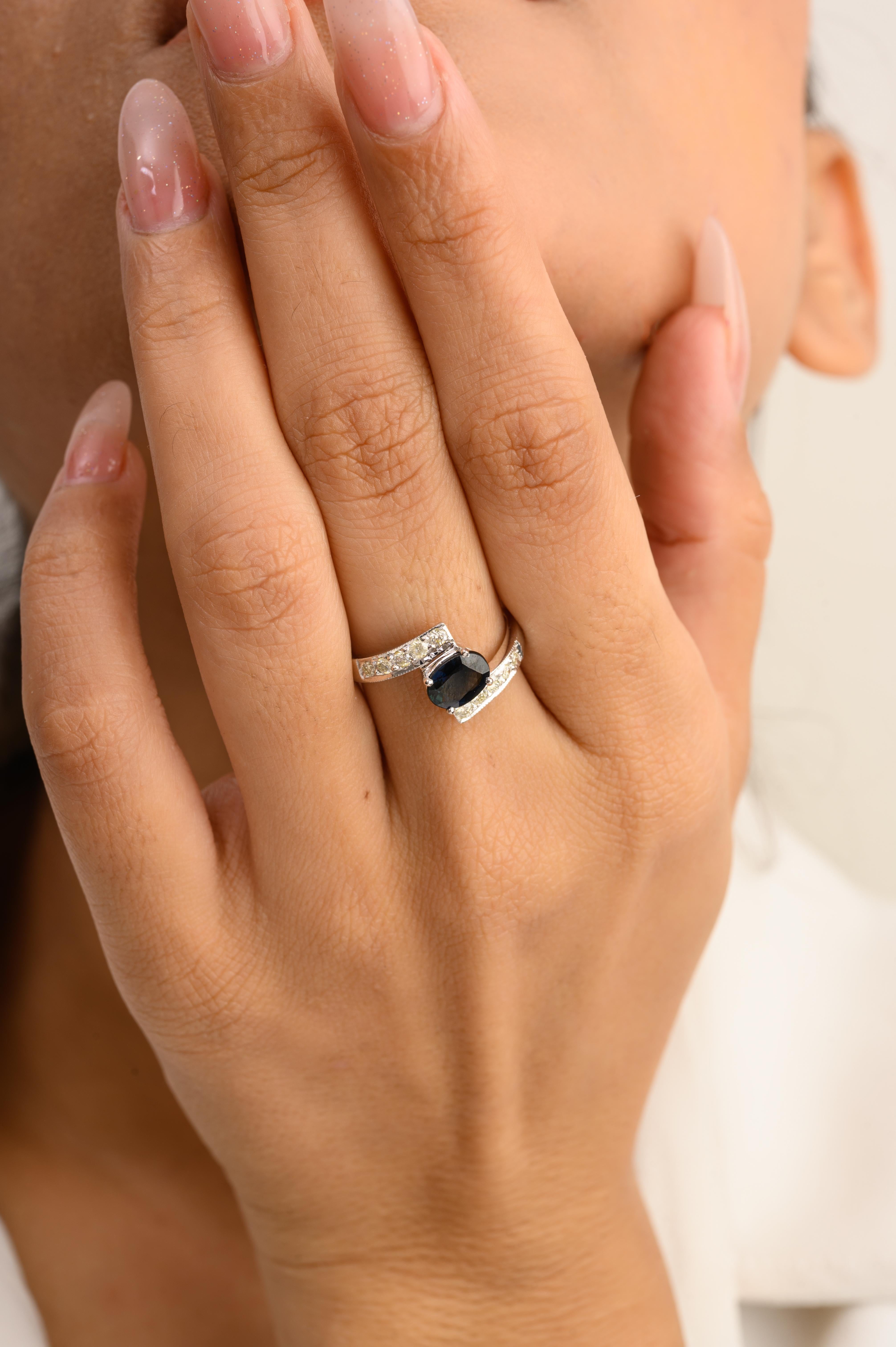 For Sale:  Imperial Blue Sapphire and Diamond Cocktail Ring in 14k Solid White Gold 2