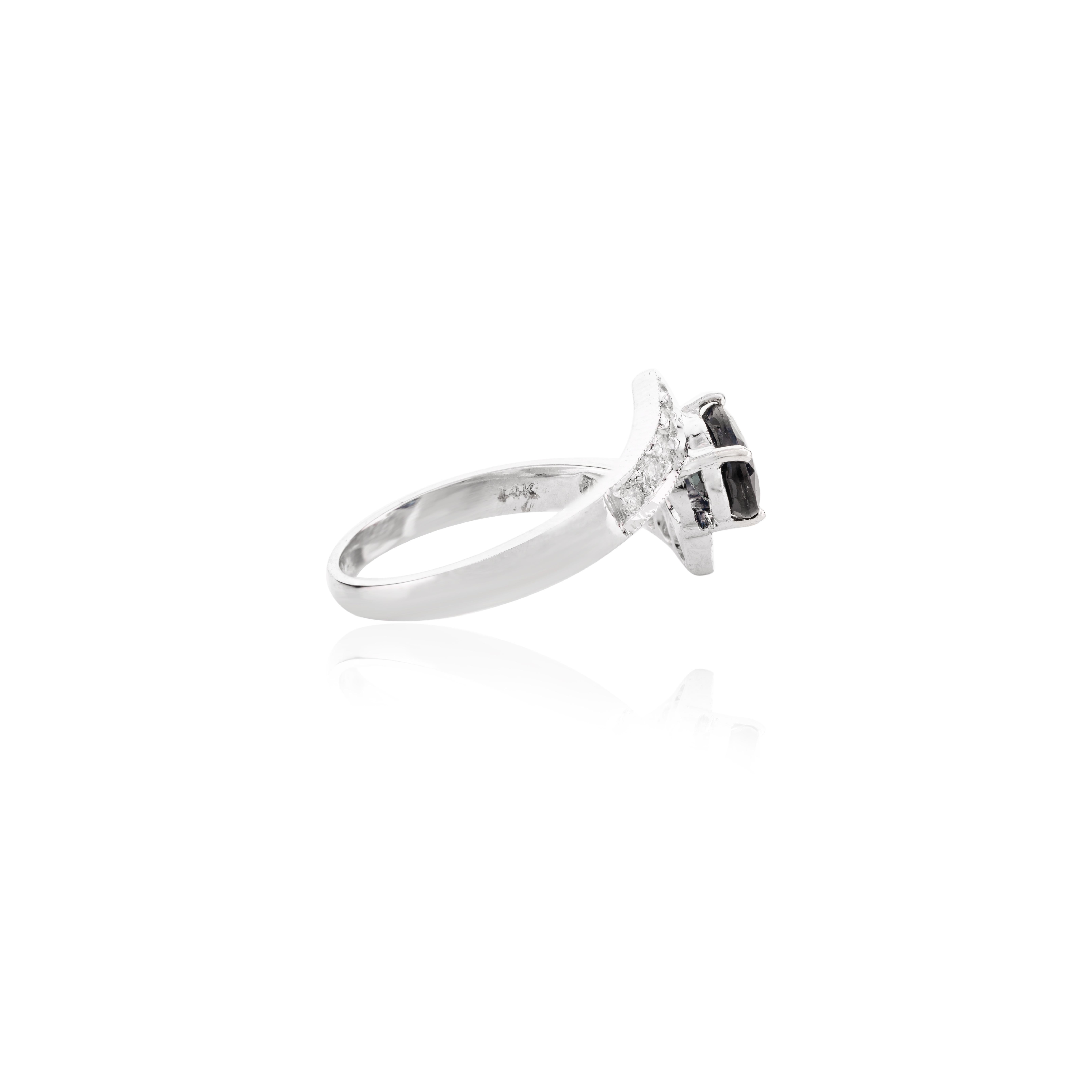 For Sale:  Imperial Blue Sapphire and Diamond Cocktail Ring in 14k Solid White Gold 5