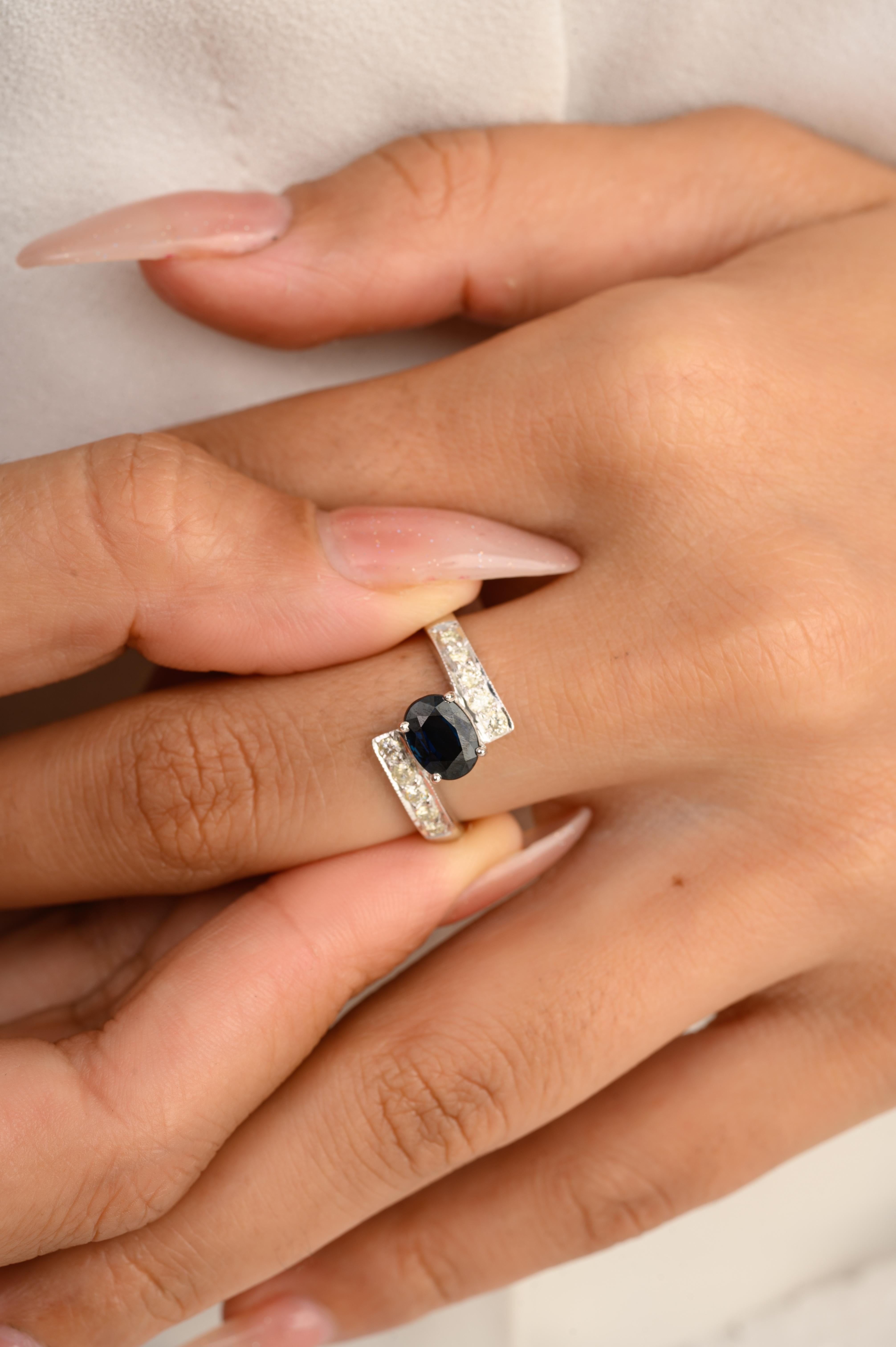 For Sale:  Imperial Blue Sapphire and Diamond Cocktail Ring in 14k Solid White Gold 4