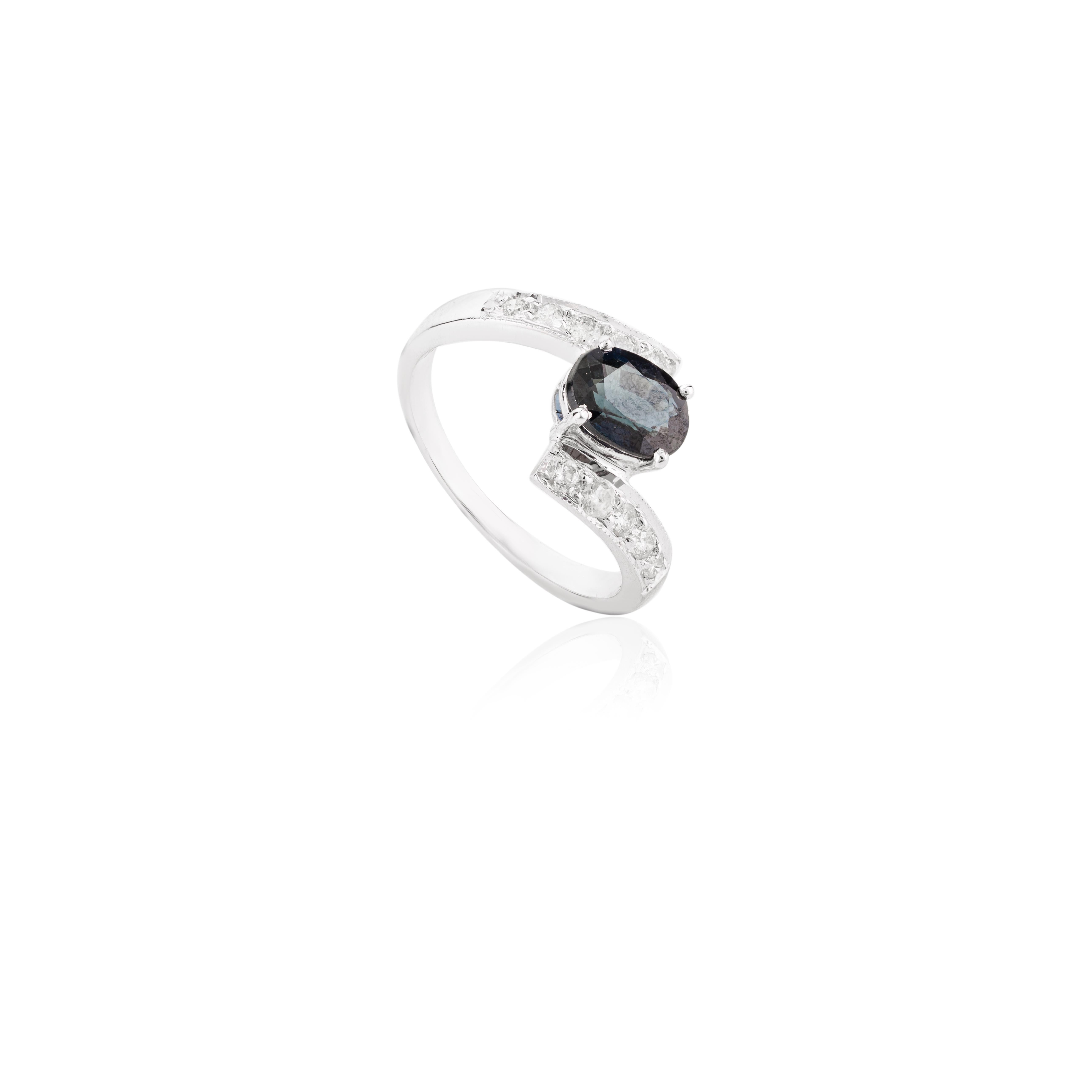 For Sale:  Imperial Blue Sapphire and Diamond Cocktail Ring in 14k Solid White Gold 7