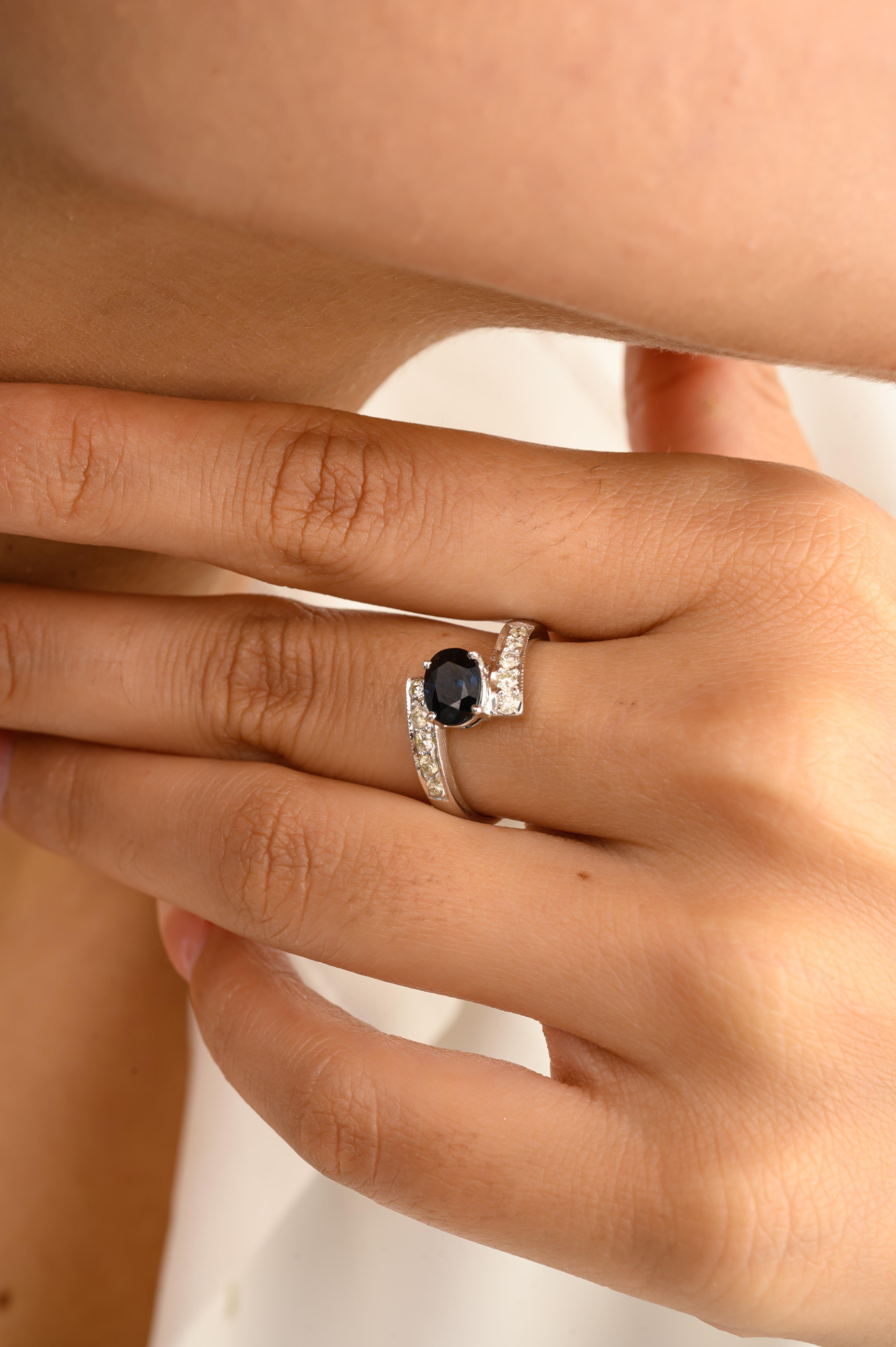 For Sale:  Imperial Blue Sapphire and Diamond Cocktail Ring in 14k Solid White Gold 6