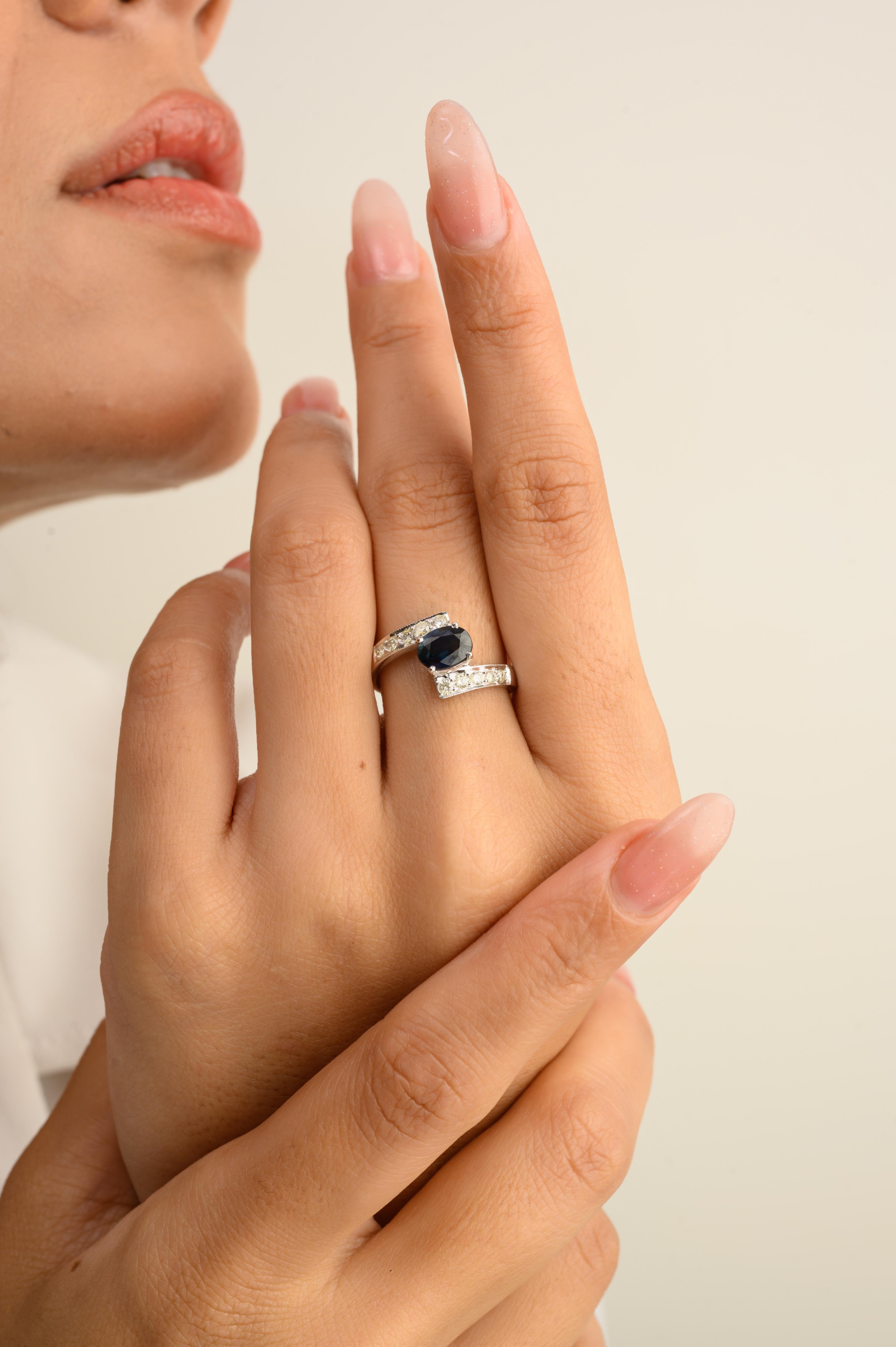 For Sale:  Imperial Blue Sapphire and Diamond Cocktail Ring in 14k Solid White Gold 8